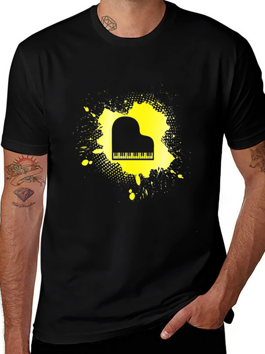 Piano Splash Mens Black Graphic Tee