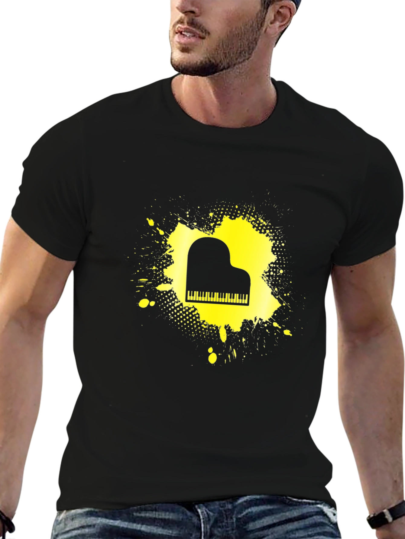 Piano Splash Mens Black Graphic Tee