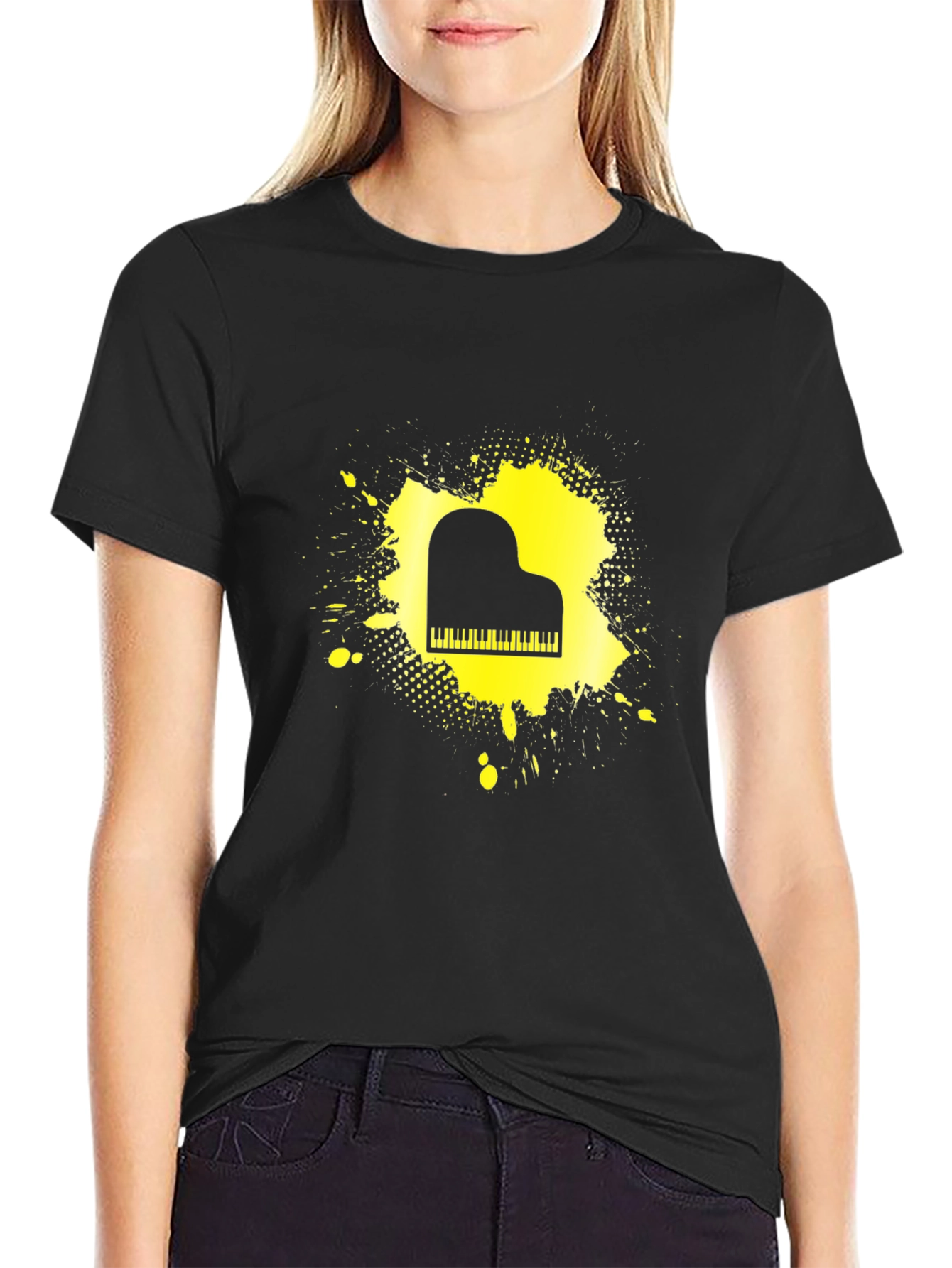 Piano Splash Mens Black Graphic Tee