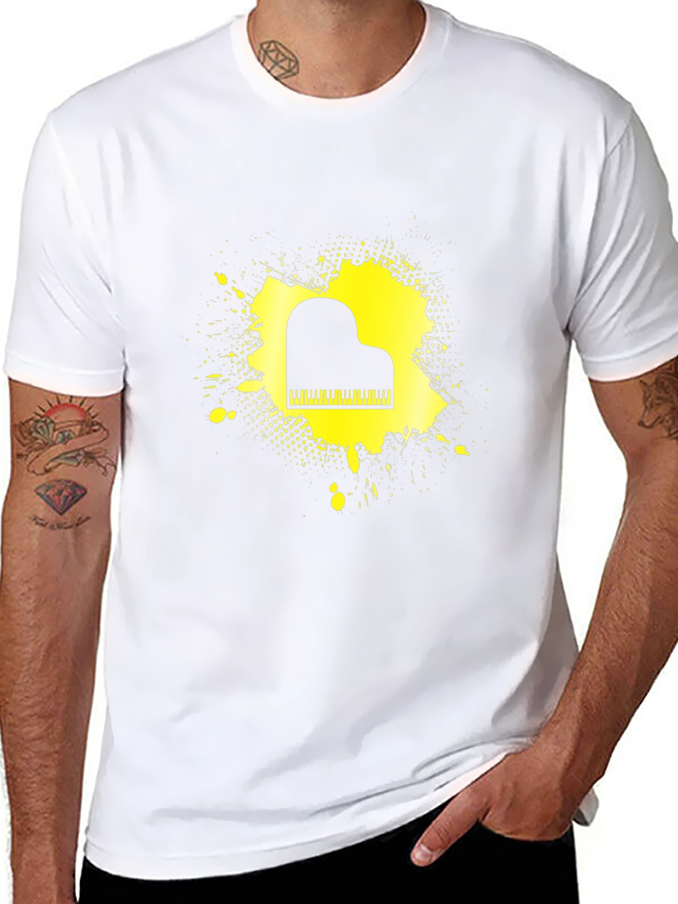 Piano Splash Mens Black Graphic Tee