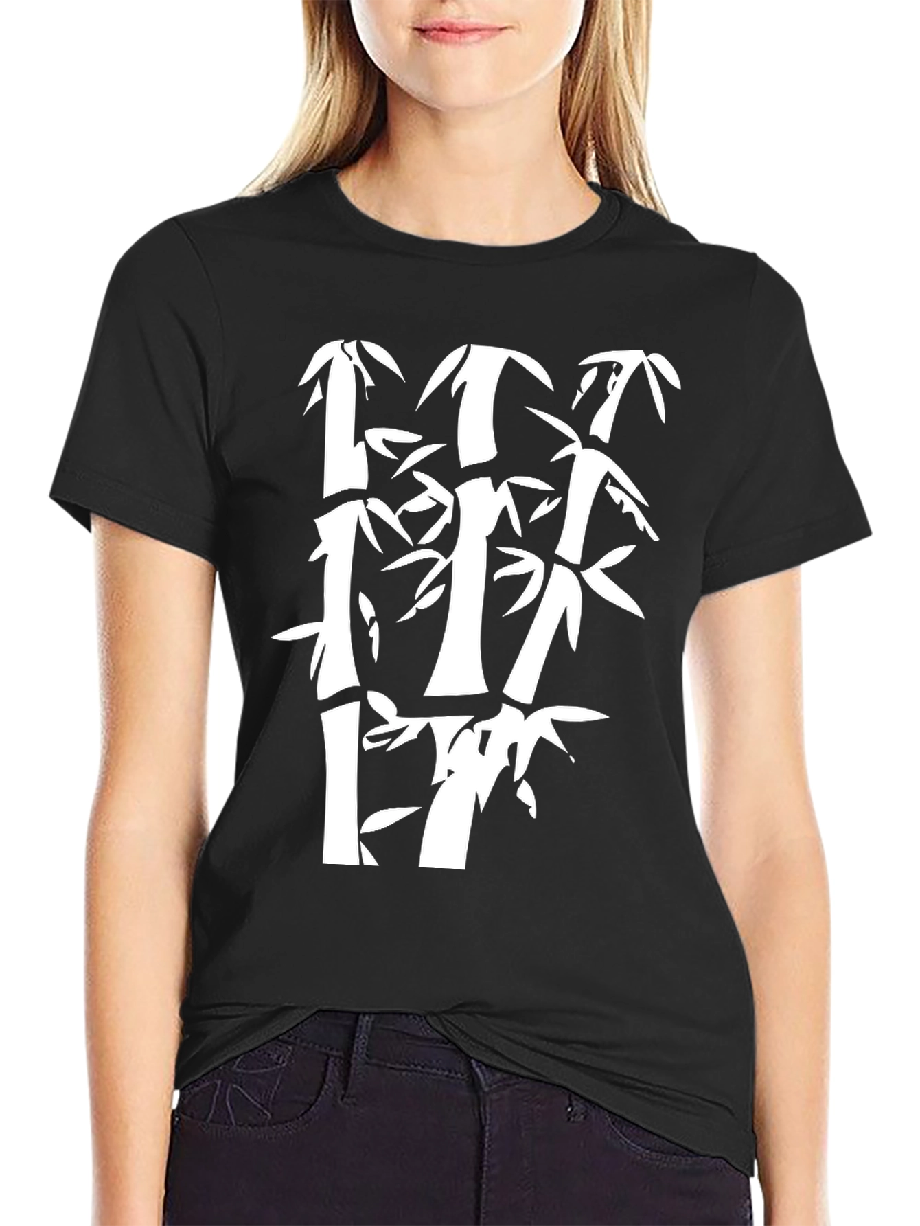 Bamboo Graphic Print Mens Black T-Shirt