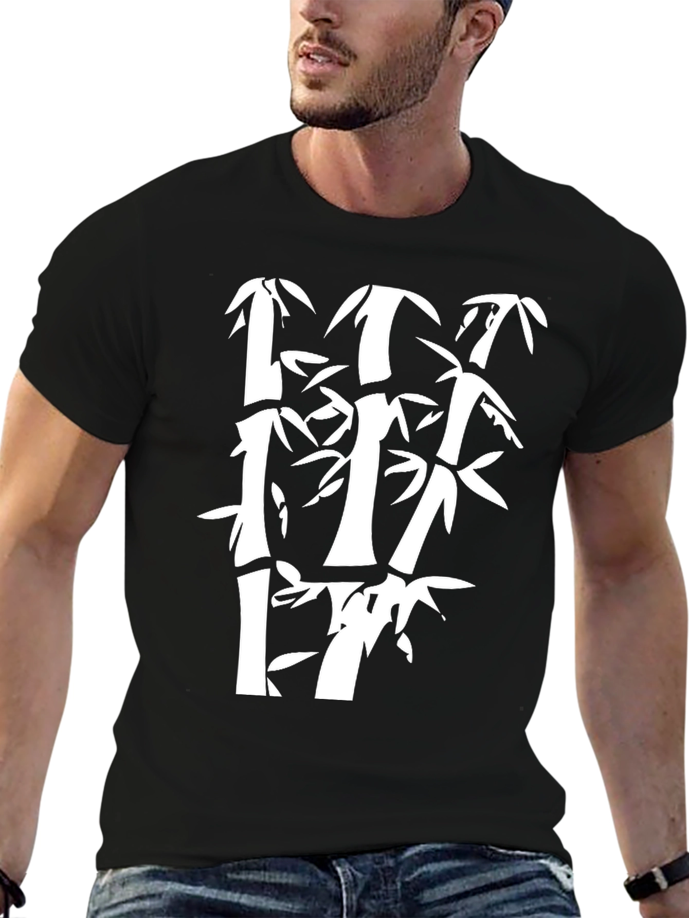 Bamboo Graphic Print Mens Black T-Shirt