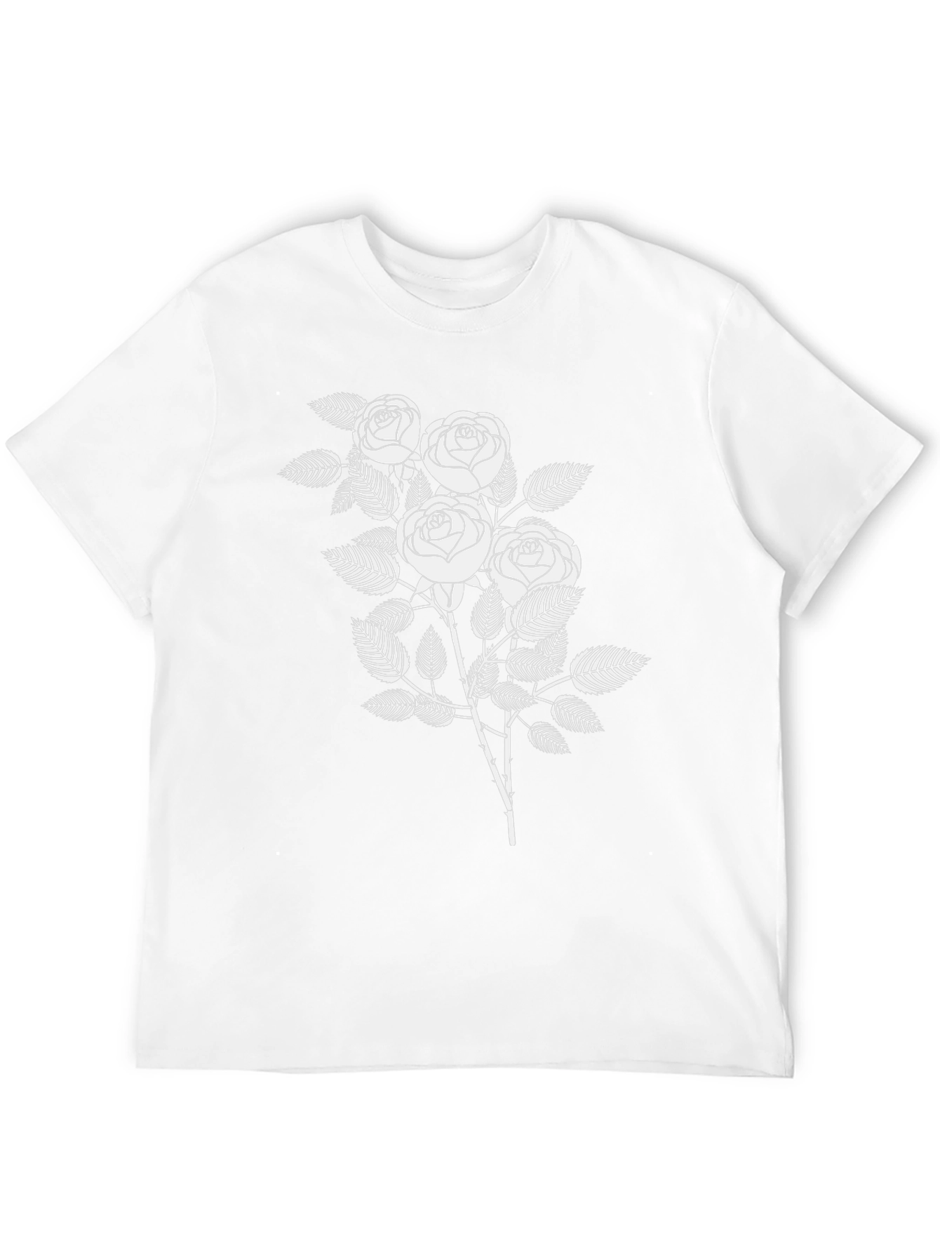 Black T-Shirt with White Rose Graphic