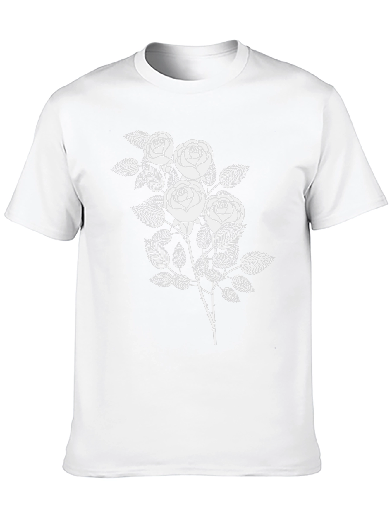 Black T-Shirt with White Rose Graphic