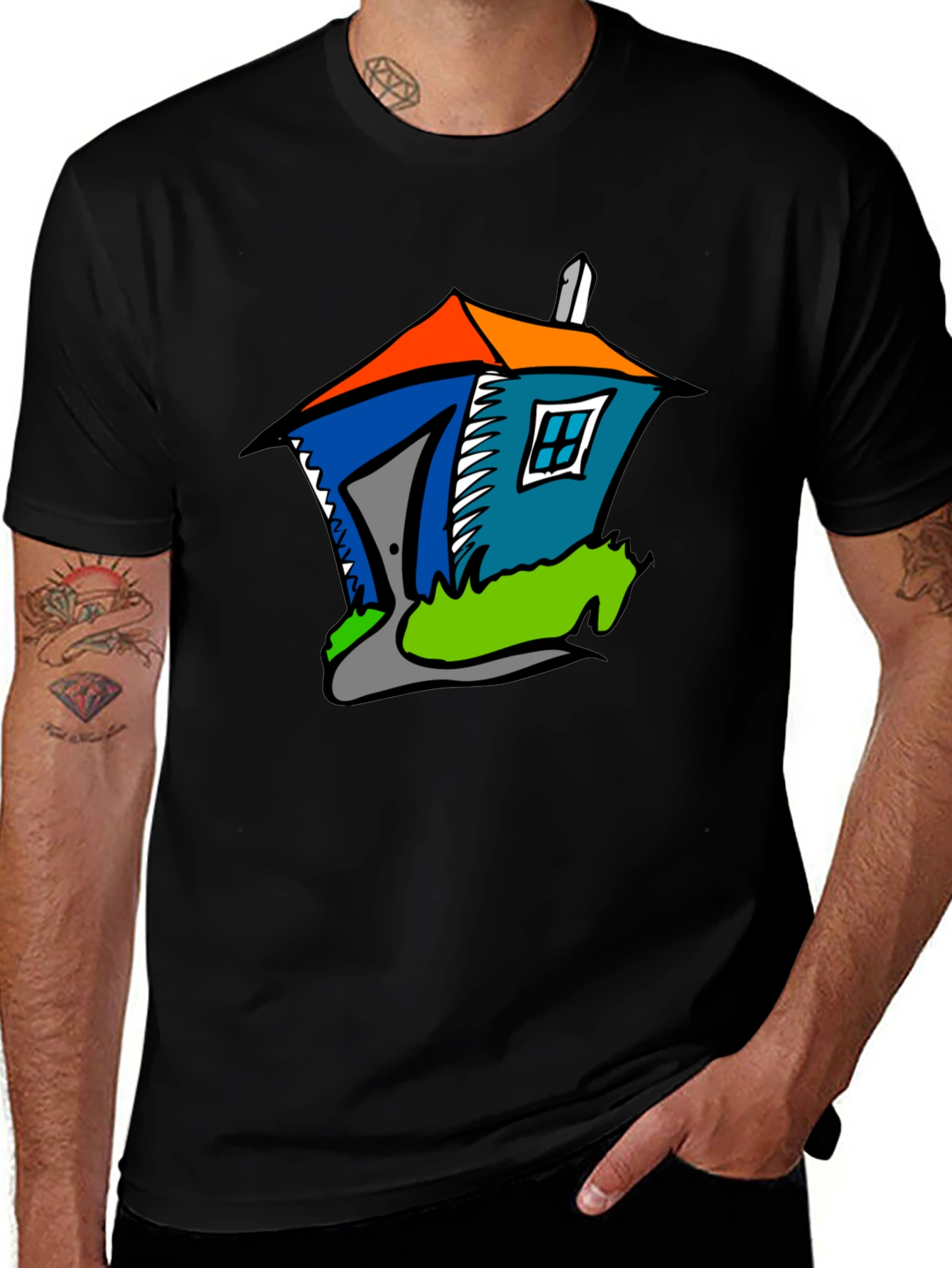Cartoon House Graphic Tee - Stylish Comfort