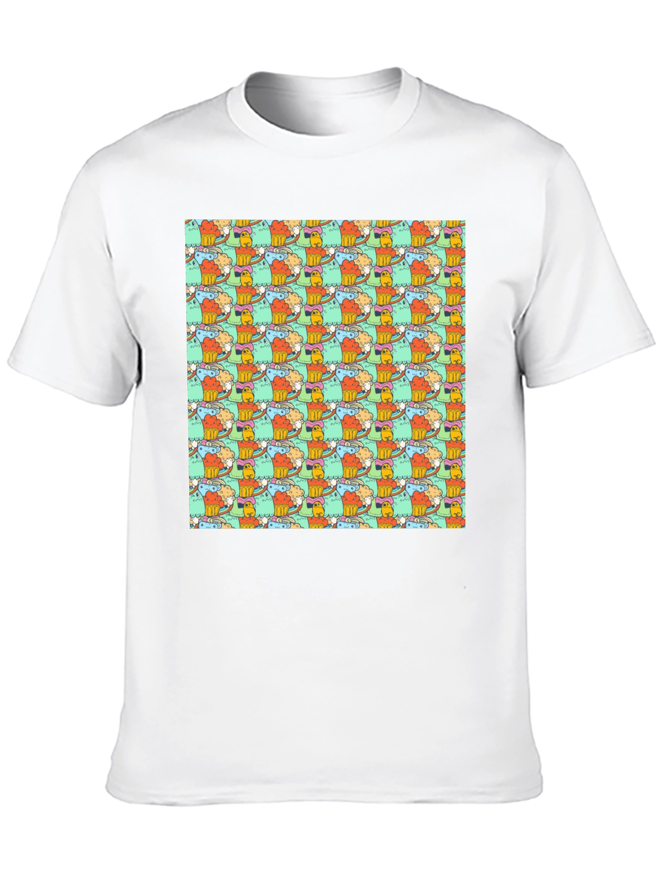 Fun Cartoon Character Pattern Black T-Shirt