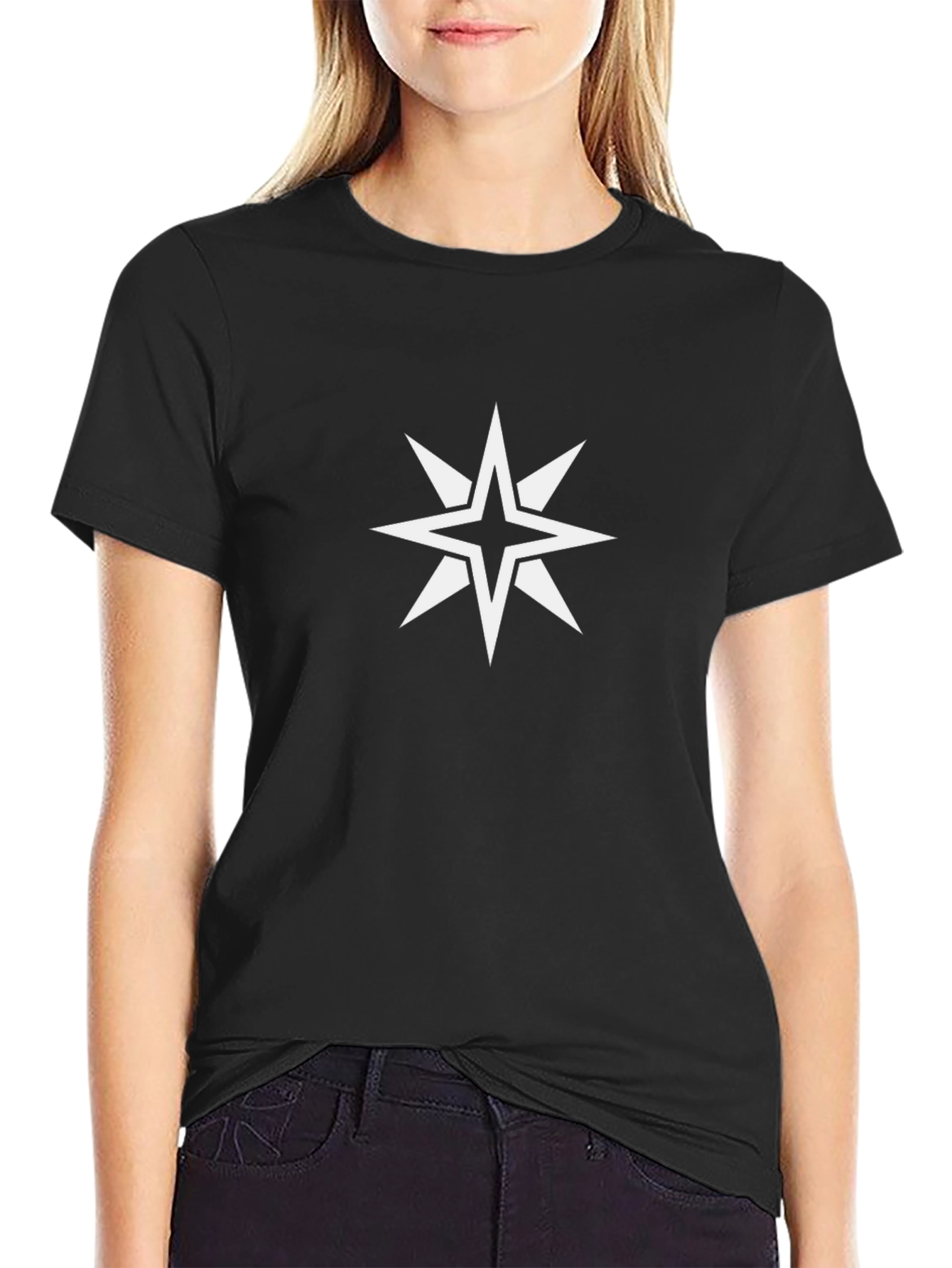 Black Tee with White Star Design
