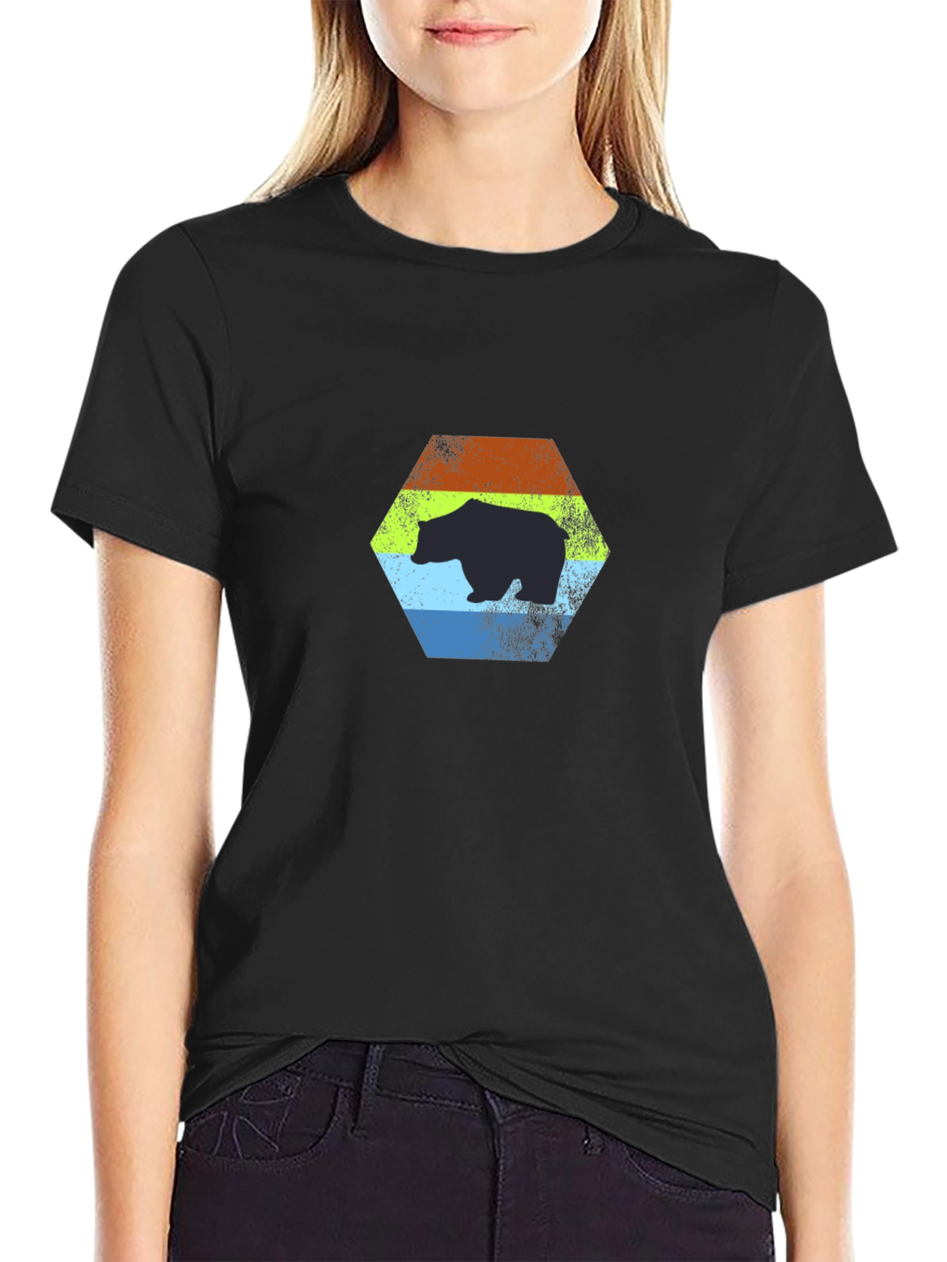 Retro Bear Graphic T-Shirt - Black