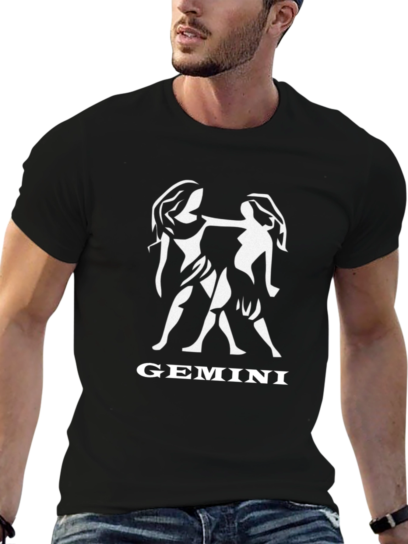 Gemini Zodiac Graphic Print Black T-Shirt