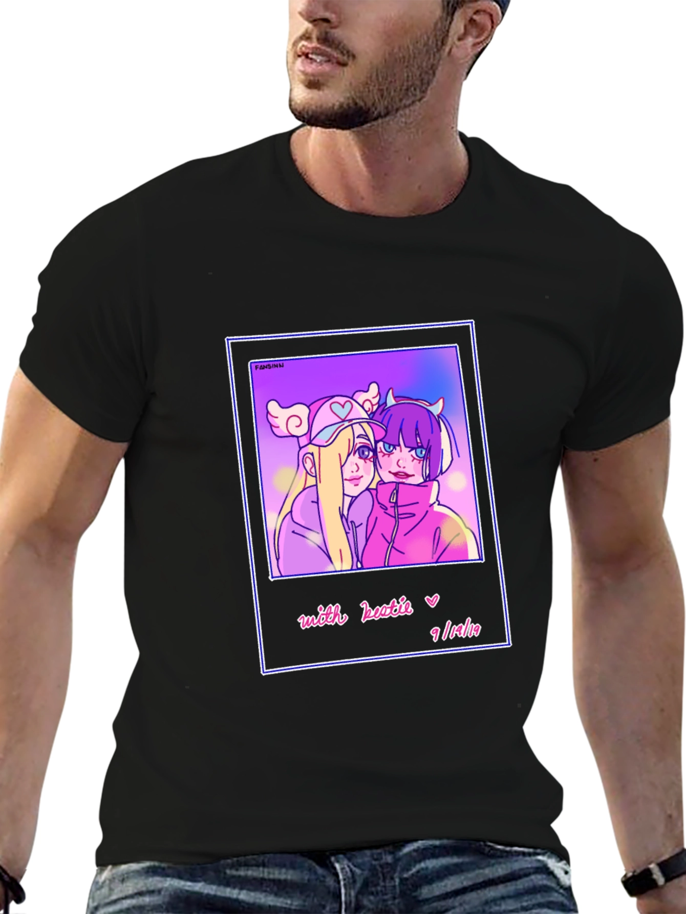 Anime Style Graphic Print Tee - Black