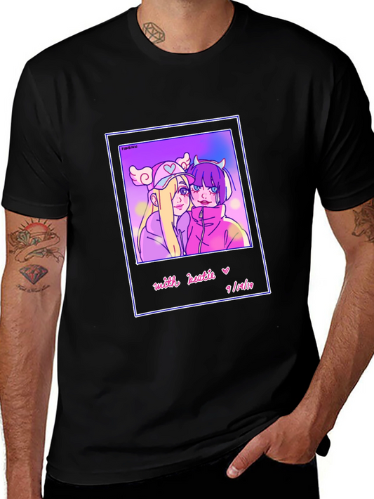 Anime Style Graphic Print Tee - Black