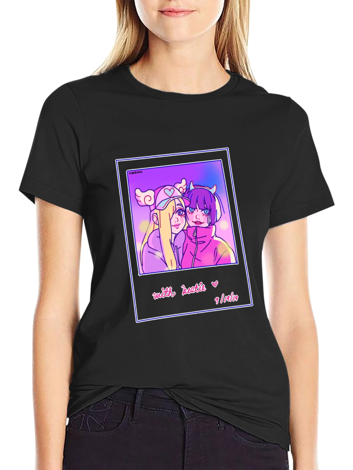 Anime Style Graphic Print Tee - Black