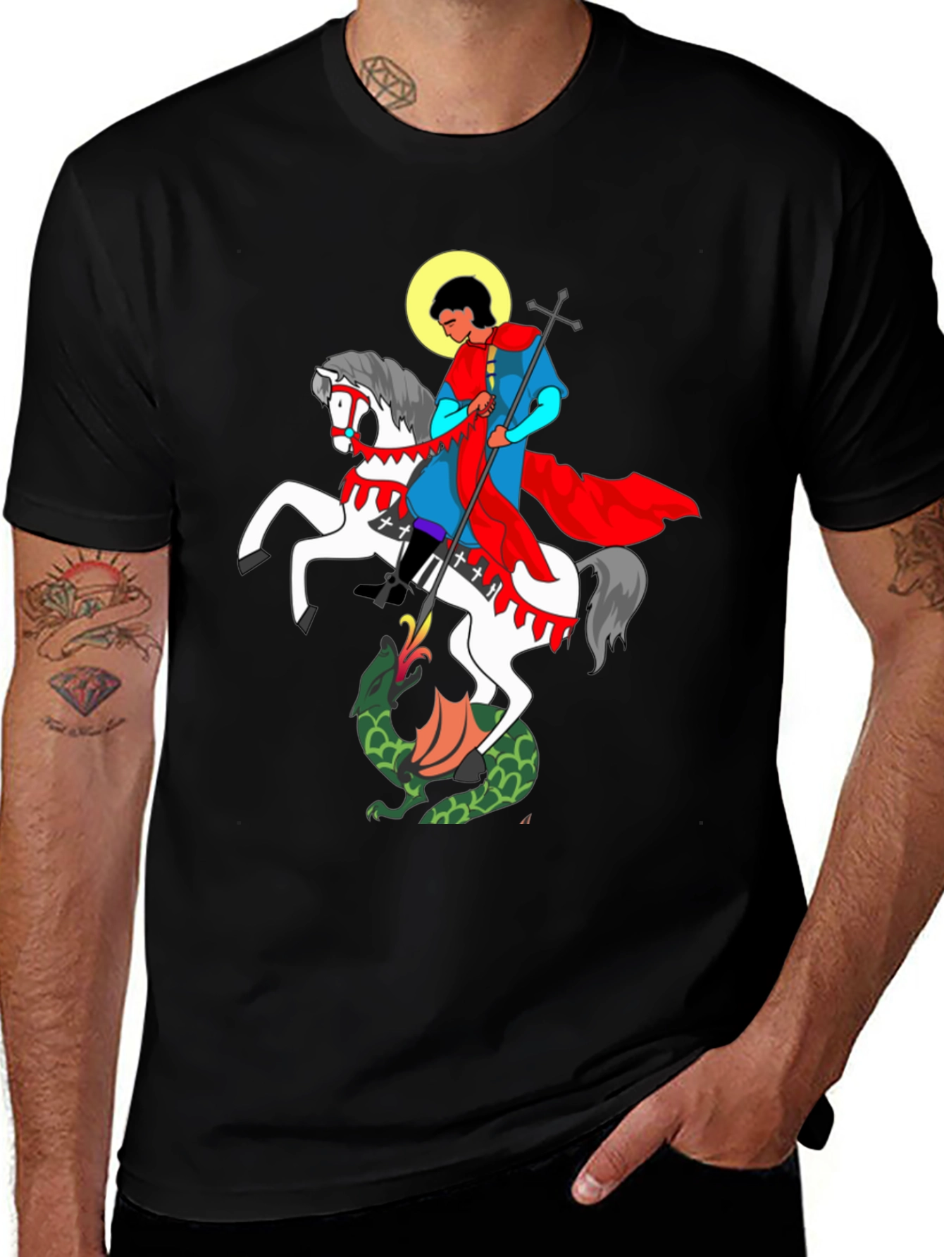 Saint George and The Dragon Black T-Shirt
