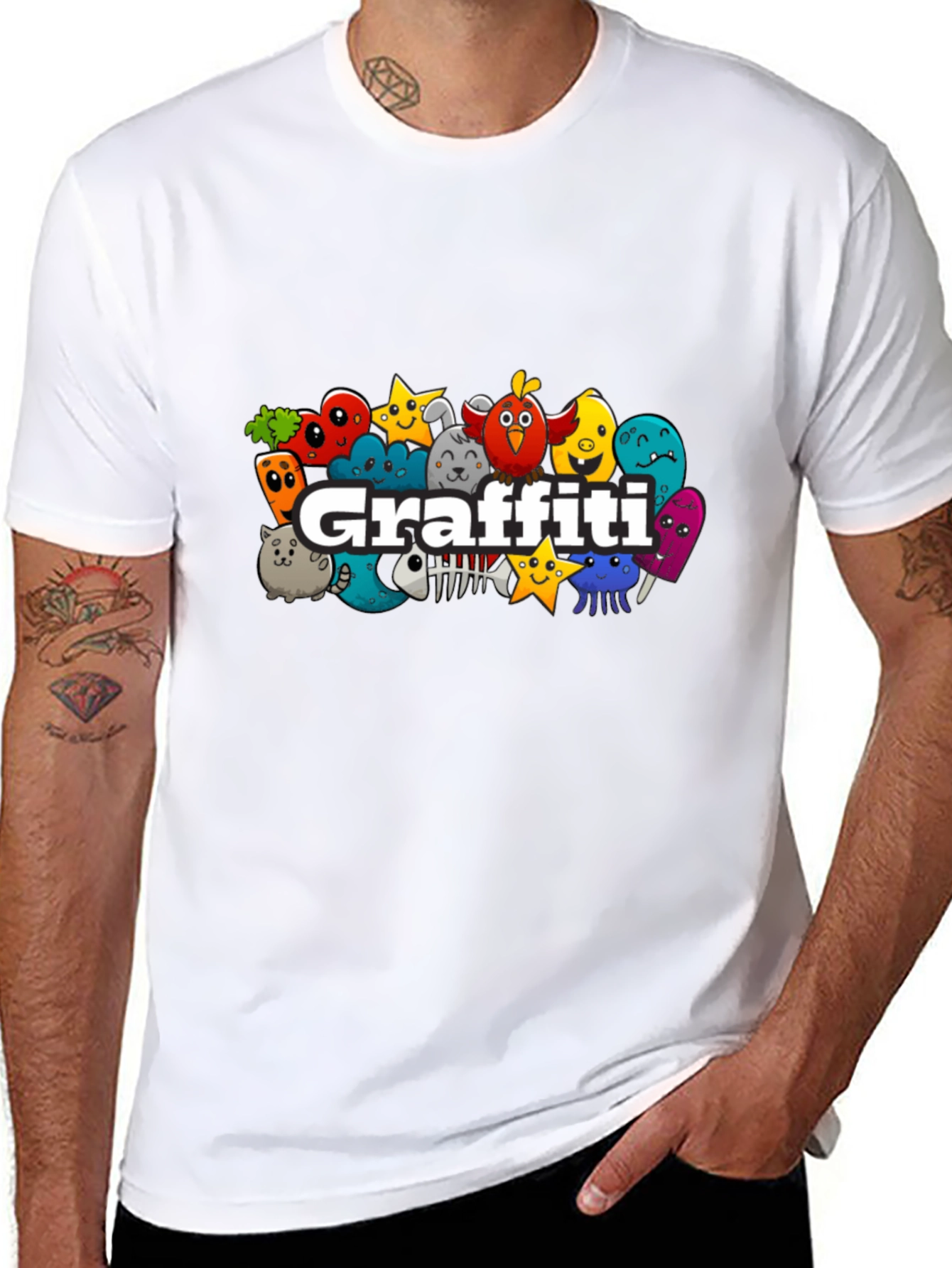 Graffiti Cartoon Creature Black T-Shirt
