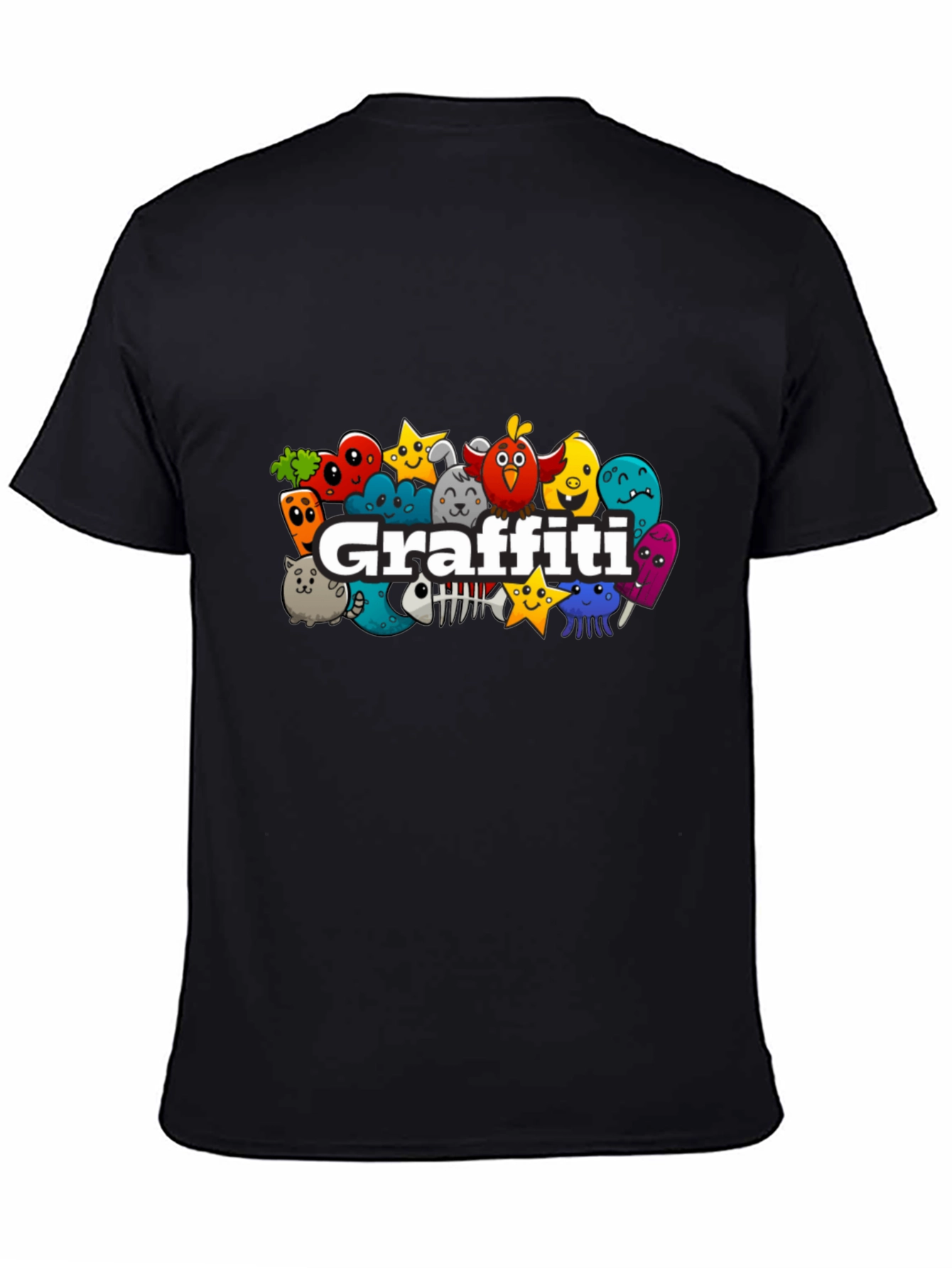 Graffiti Cartoon Creature Black T-Shirt