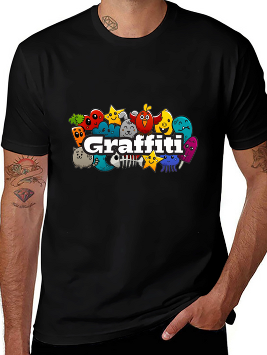Graffiti Cartoon Creature Black T-Shirt