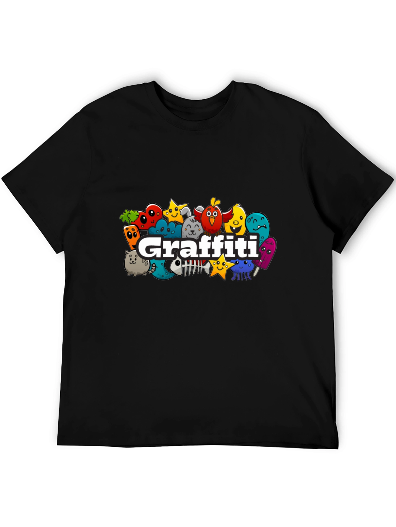 Graffiti Cartoon Creature Black T-Shirt