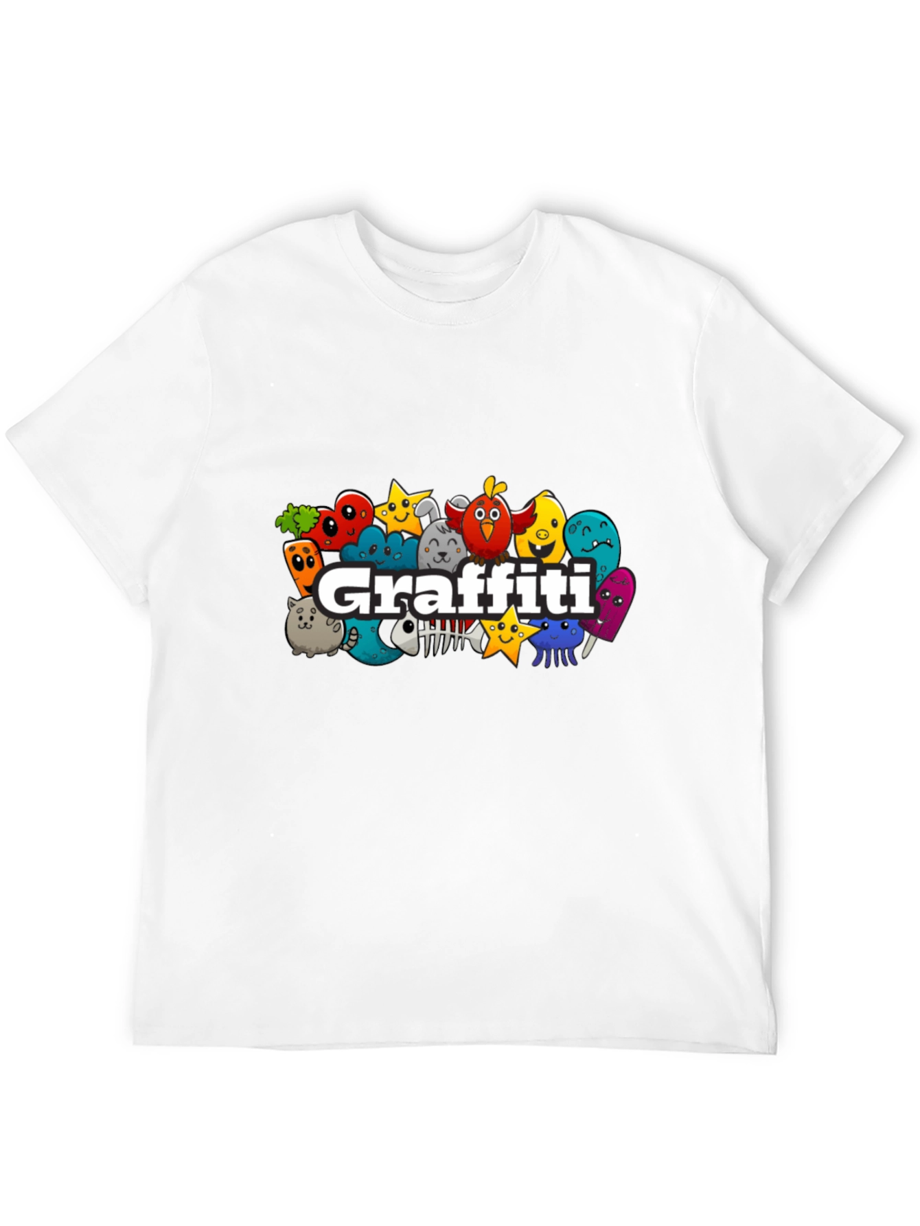 Graffiti Cartoon Creature Black T-Shirt