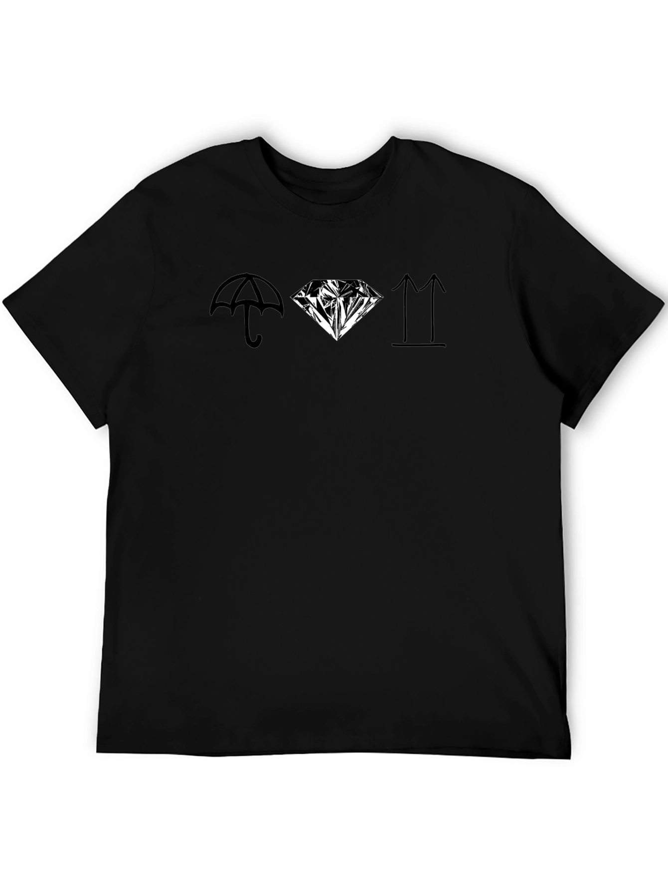 Graphic Print Black T-Shirt - Umbrella Diamond Arrows