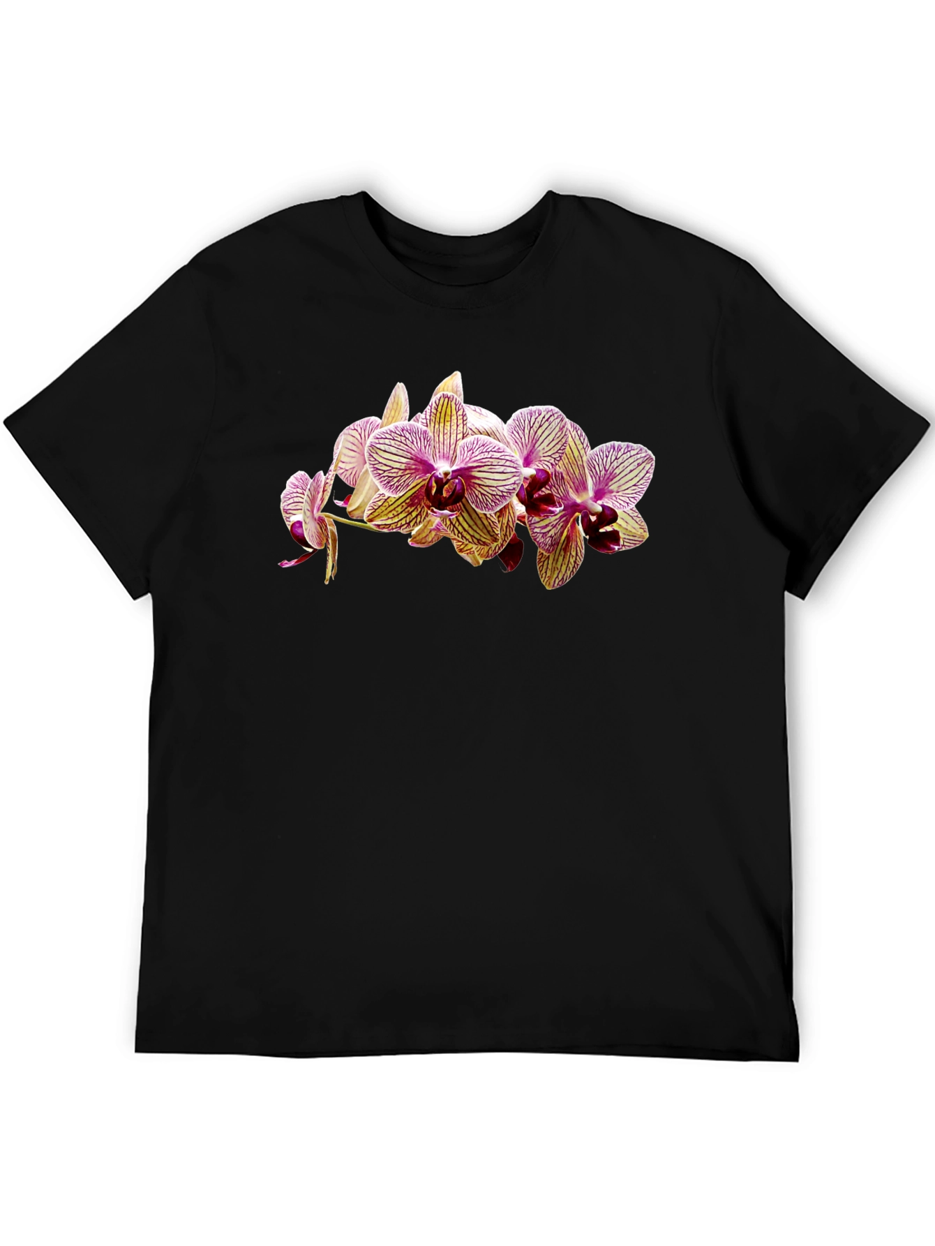 Floral Orchid Print Black T-Shirt