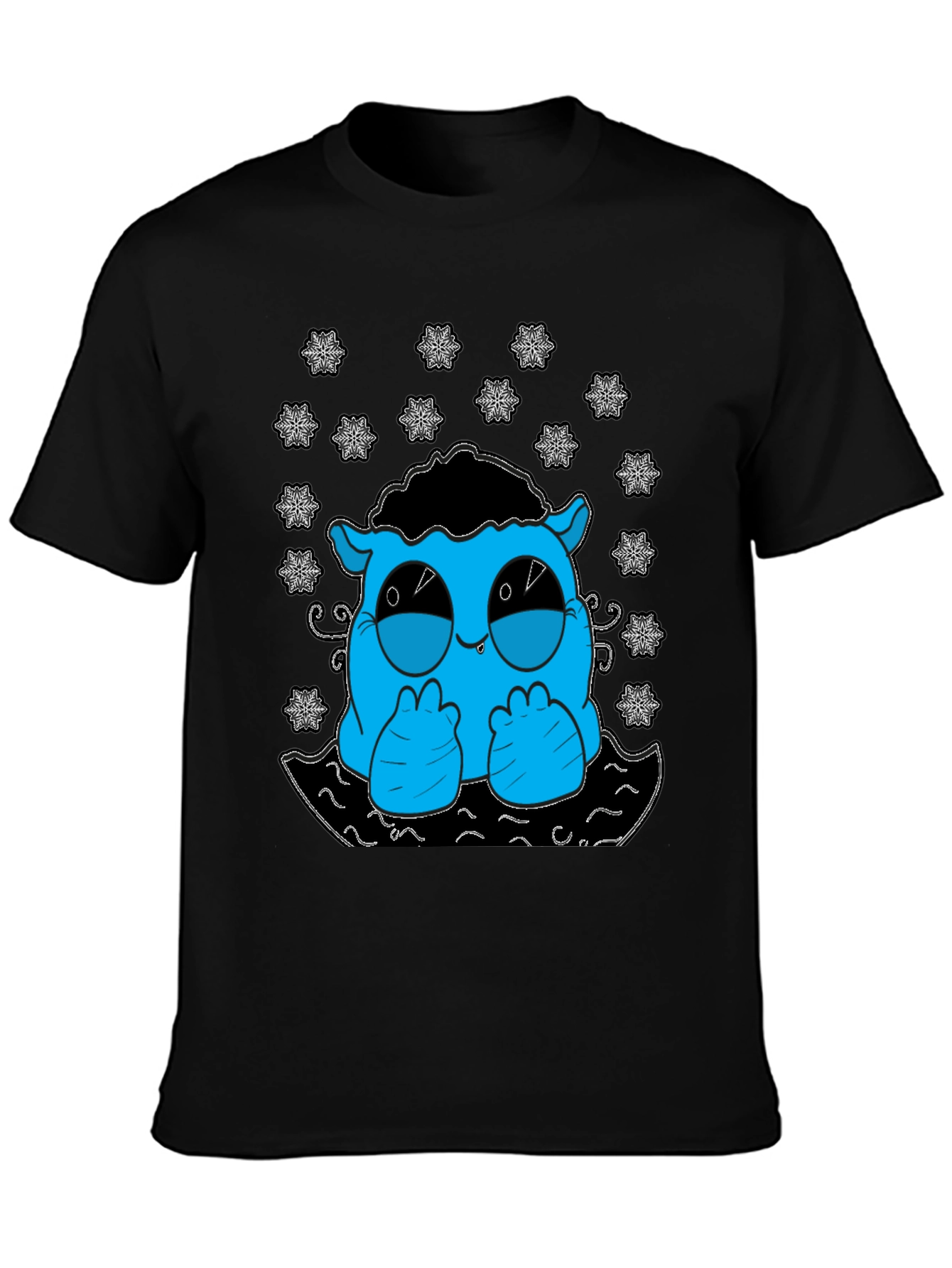 Cute Monster Graphic Tee - Black Cotton T-Shirt