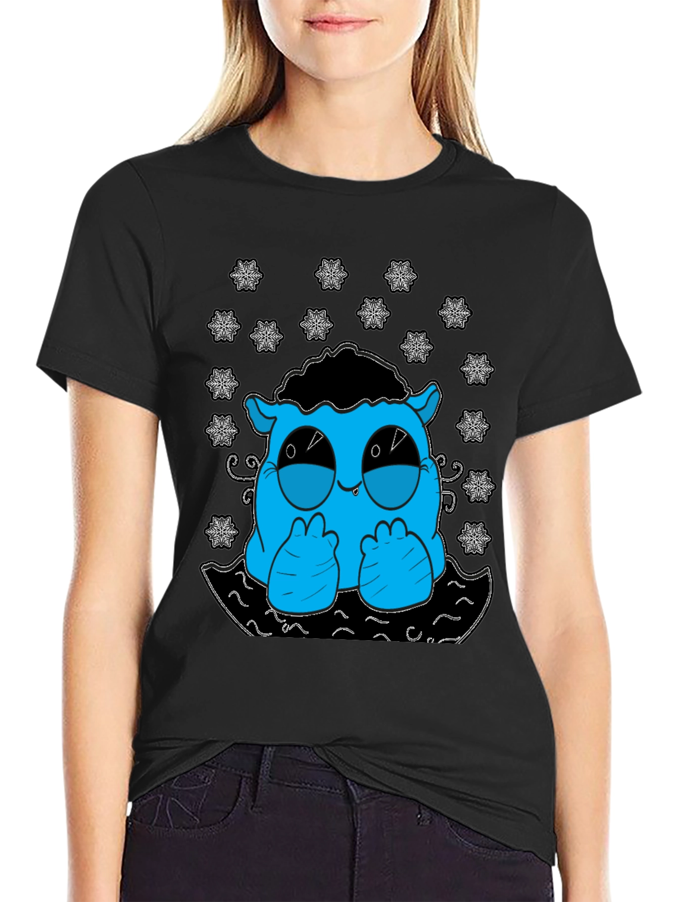 Cute Monster Graphic Tee - Black Cotton T-Shirt
