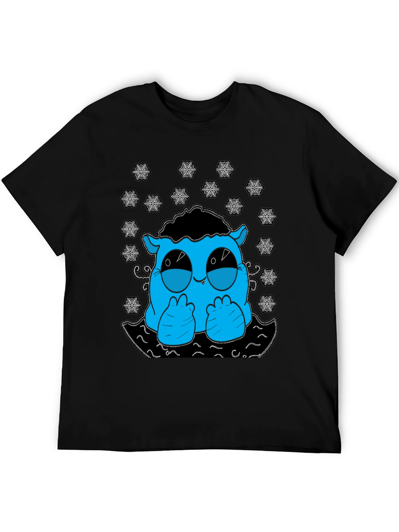 Cute Monster Graphic Tee - Black Cotton T-Shirt
