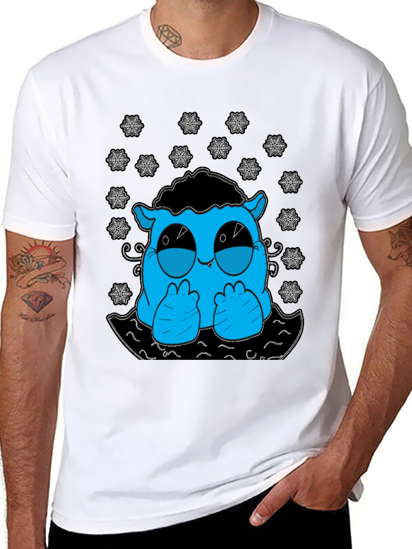 Cute Monster Graphic Tee - Black Cotton T-Shirt