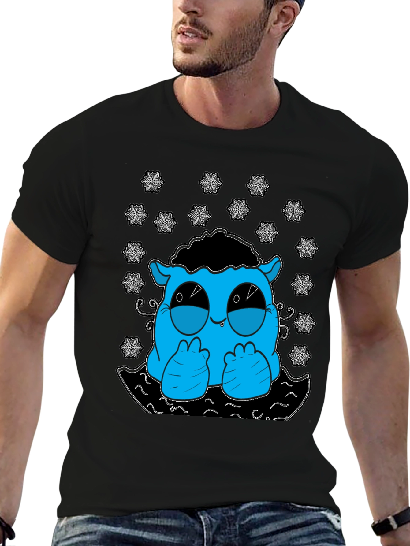 Cute Monster Graphic Tee - Black Cotton T-Shirt