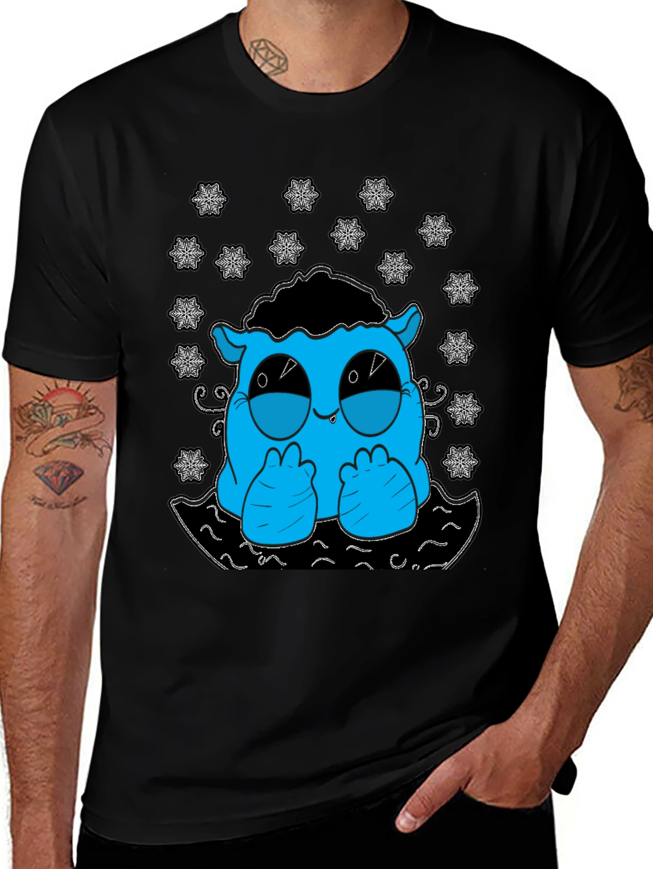 Cute Monster Graphic Tee - Black Cotton T-Shirt