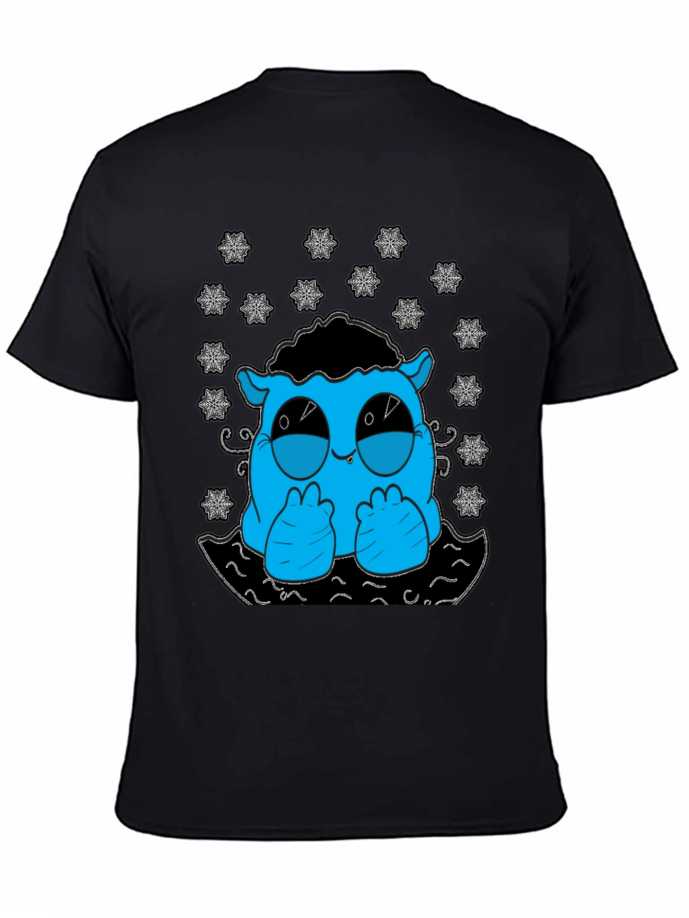 Cute Monster Graphic Tee - Black Cotton T-Shirt