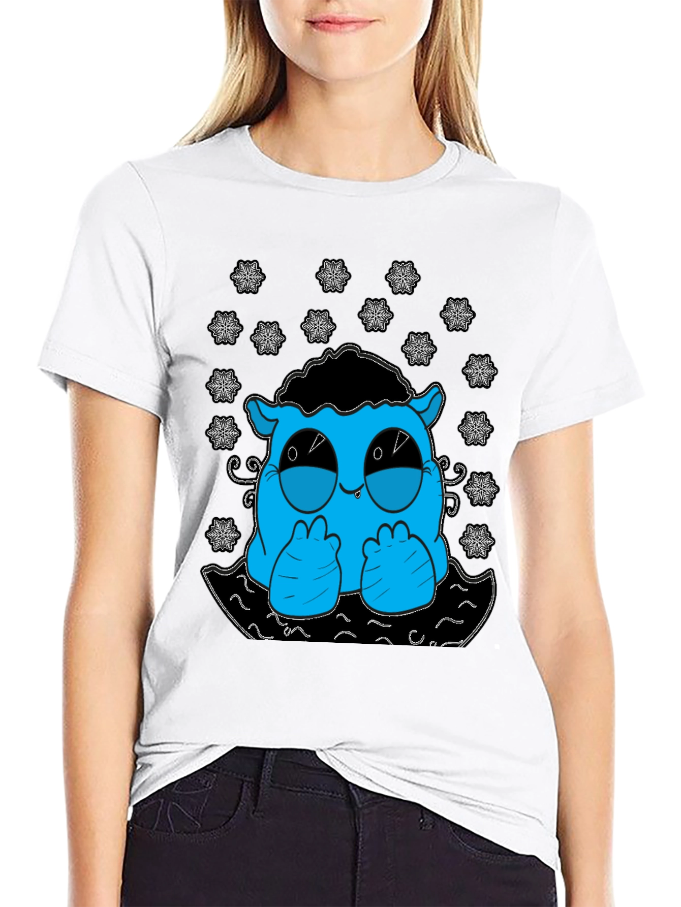 Cute Monster Graphic Tee - Black Cotton T-Shirt
