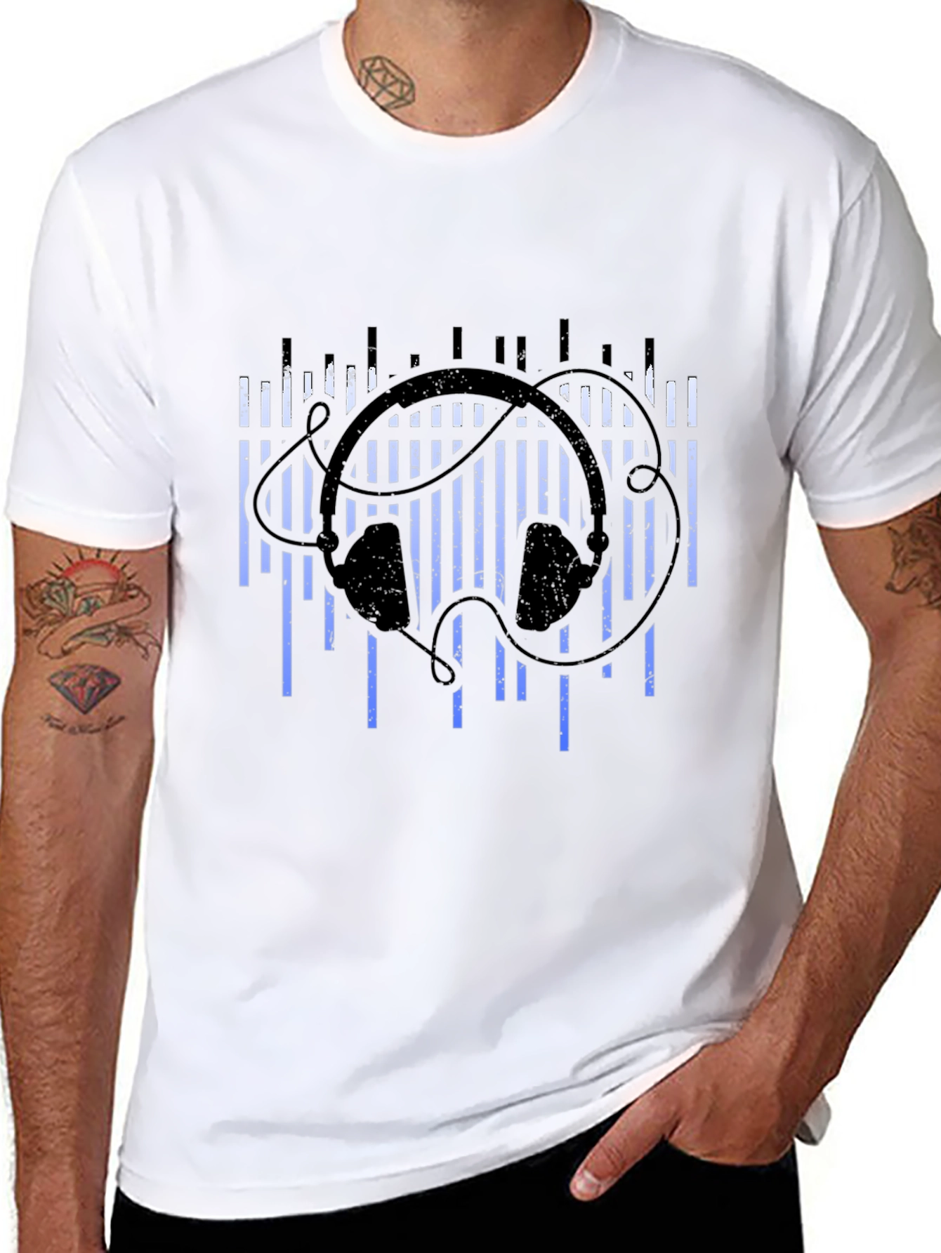 Stylish Black Headphones Music T-Shirt