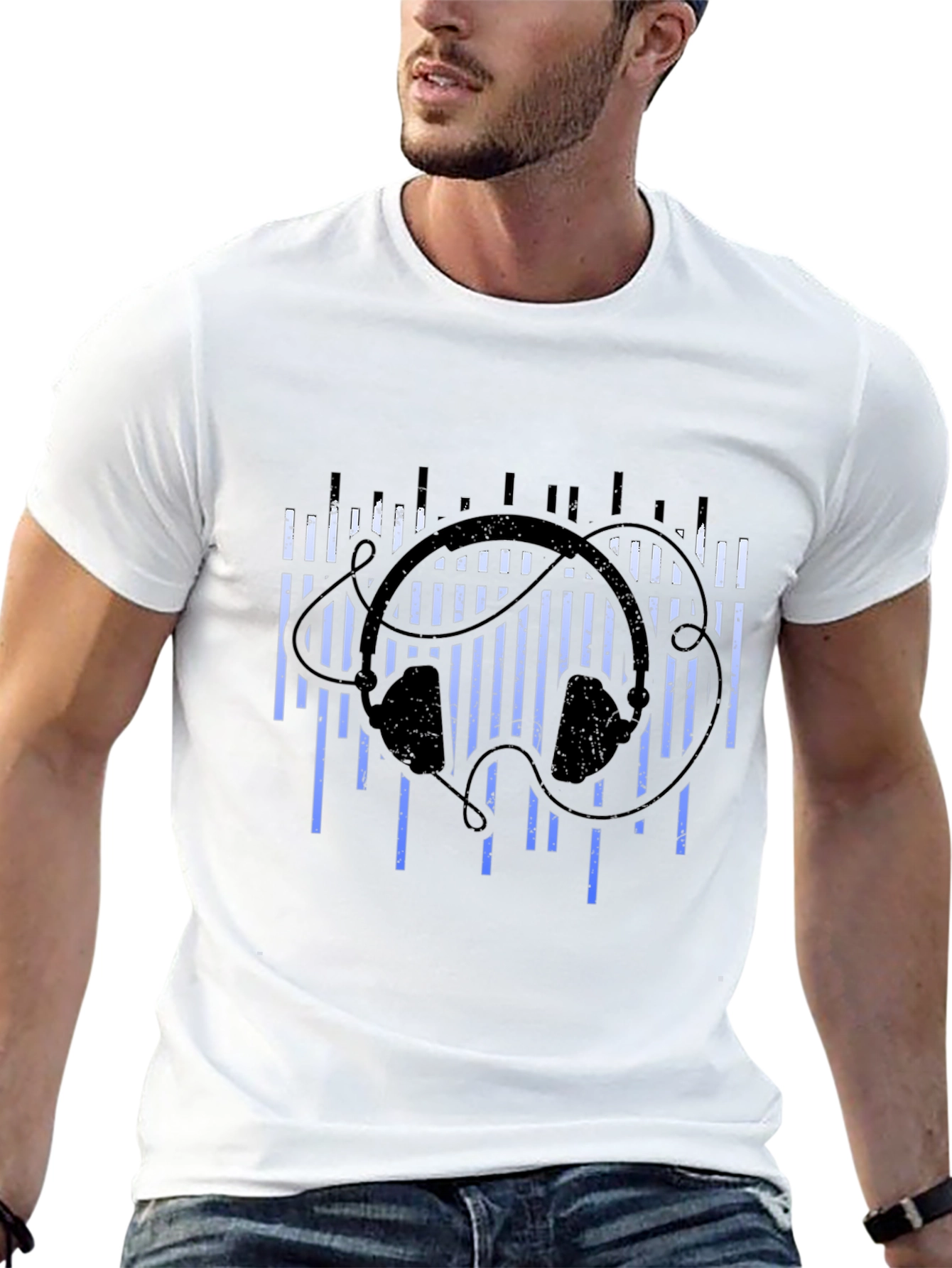 Stylish Black Headphones Music T-Shirt