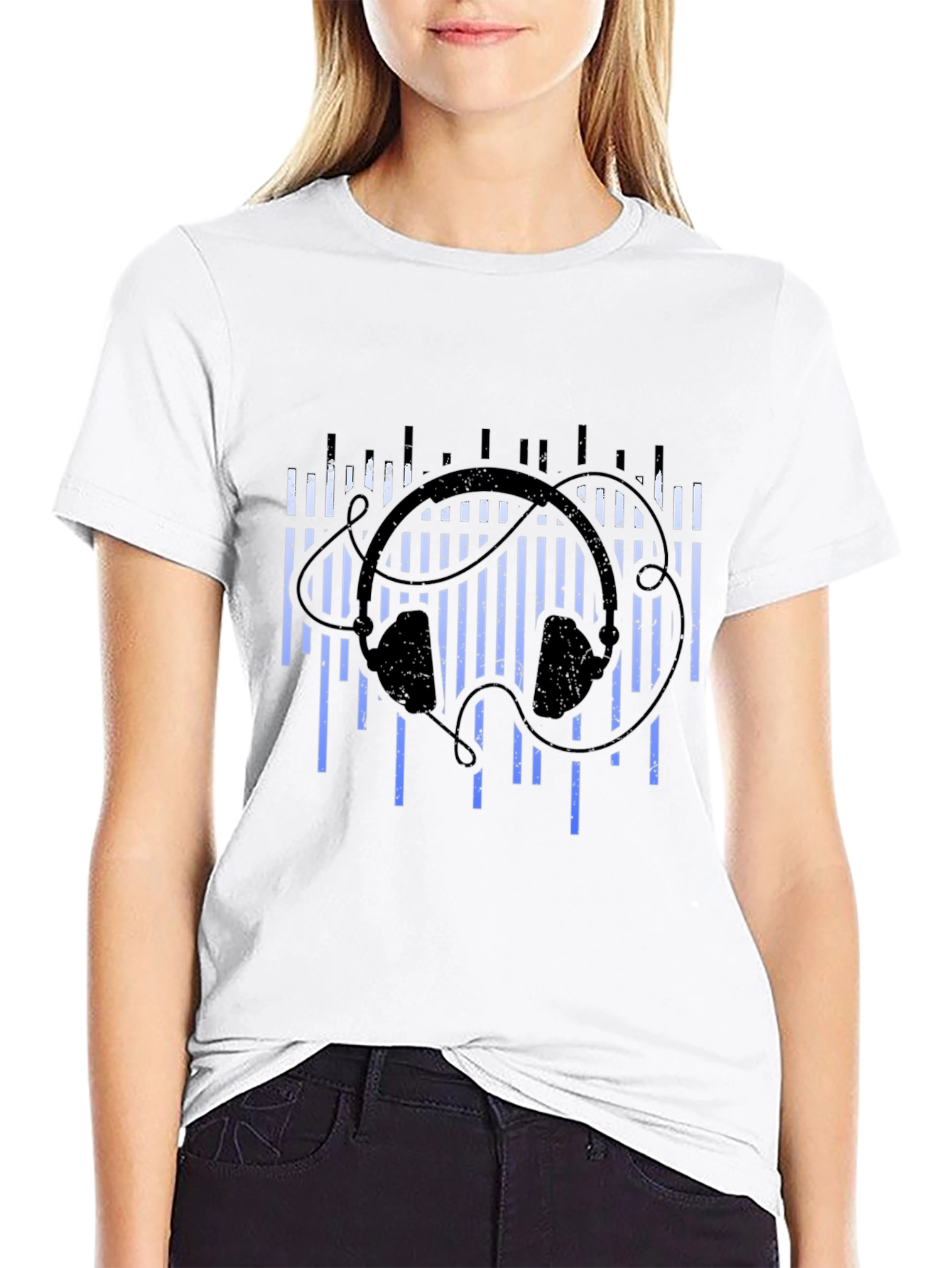 Stylish Black Headphones Music T-Shirt