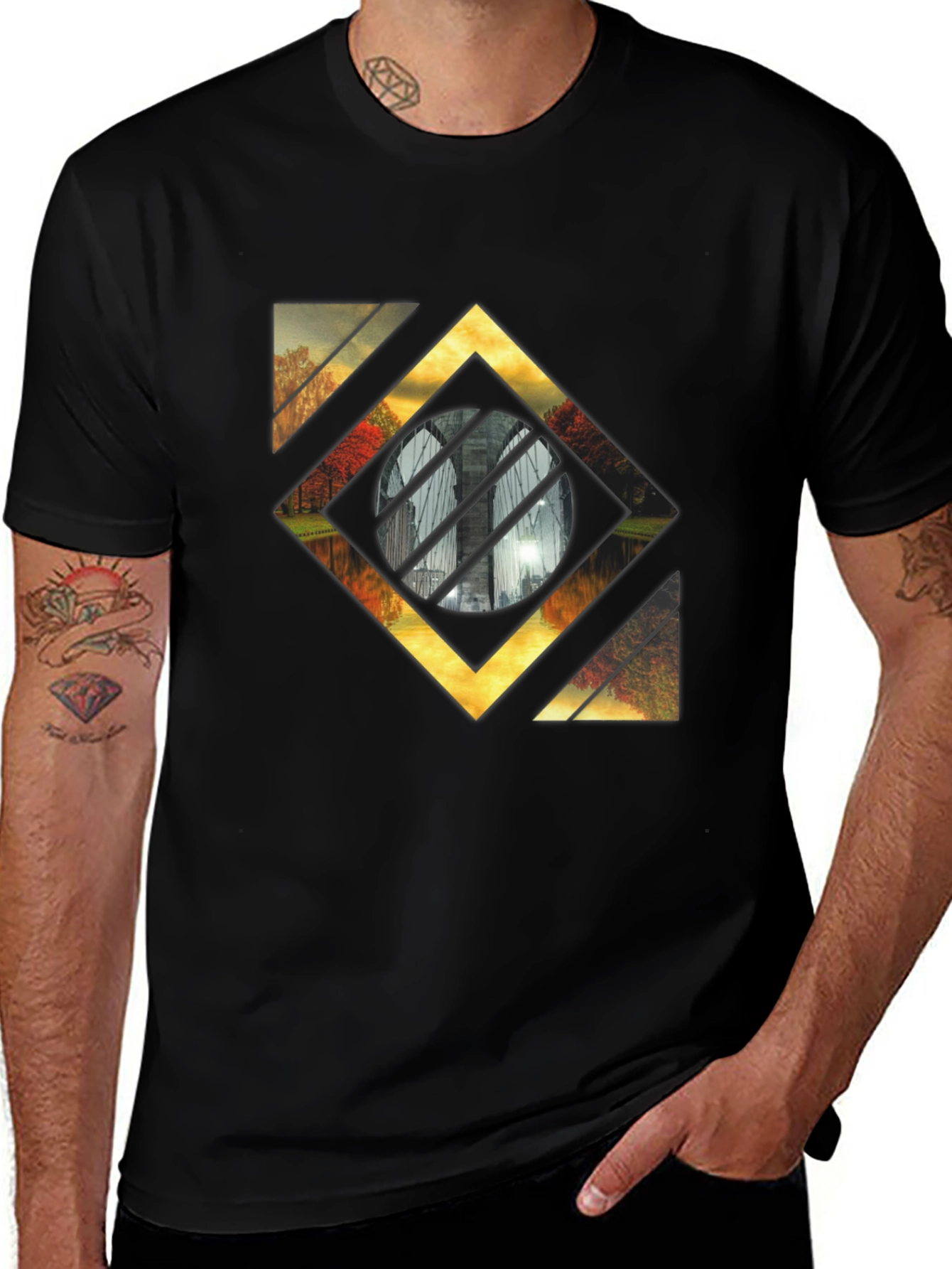 Abstract Landscape Graphic Tee - Stylish Mens Black T-Shirt