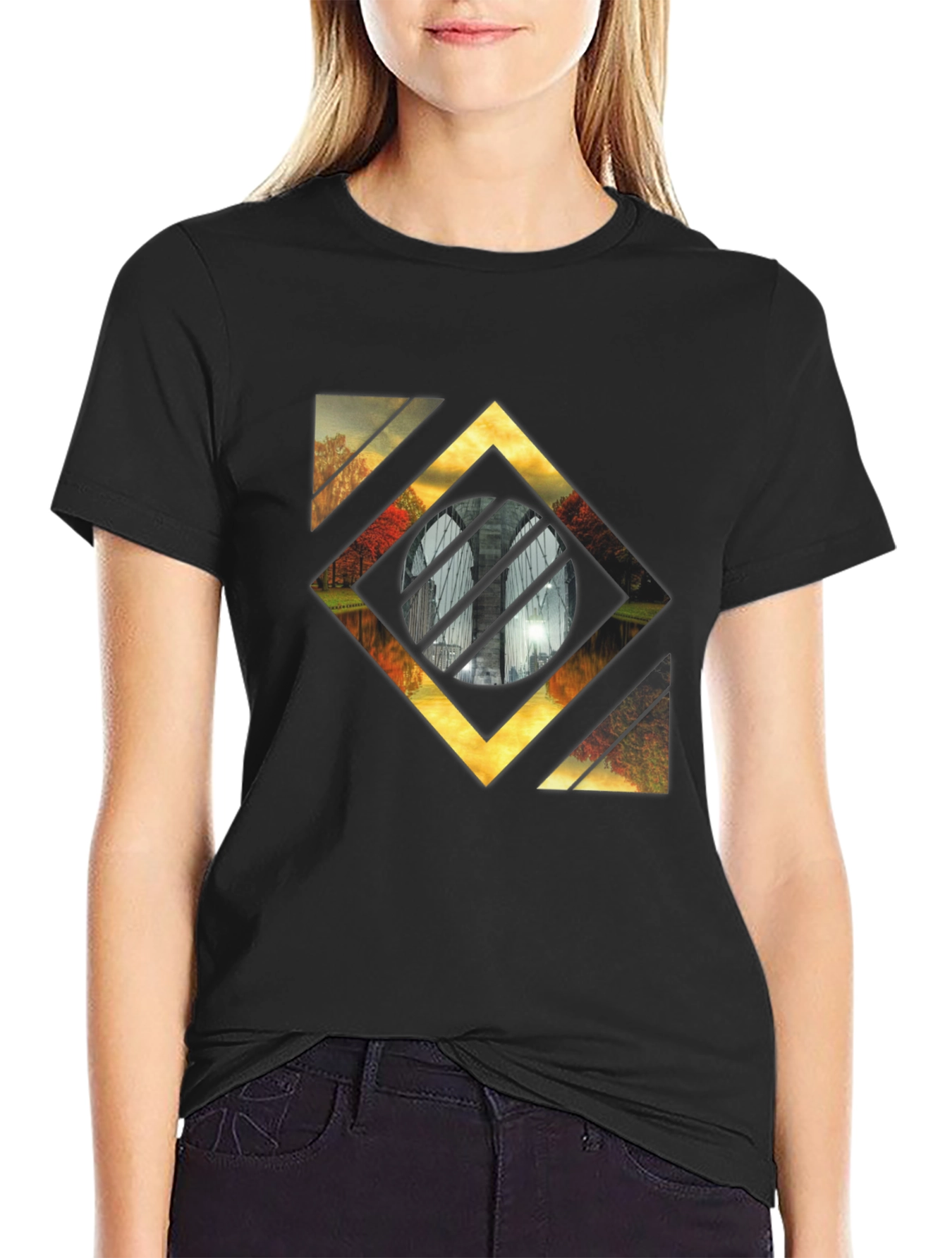 Abstract Landscape Graphic Tee - Stylish Mens Black T-Shirt