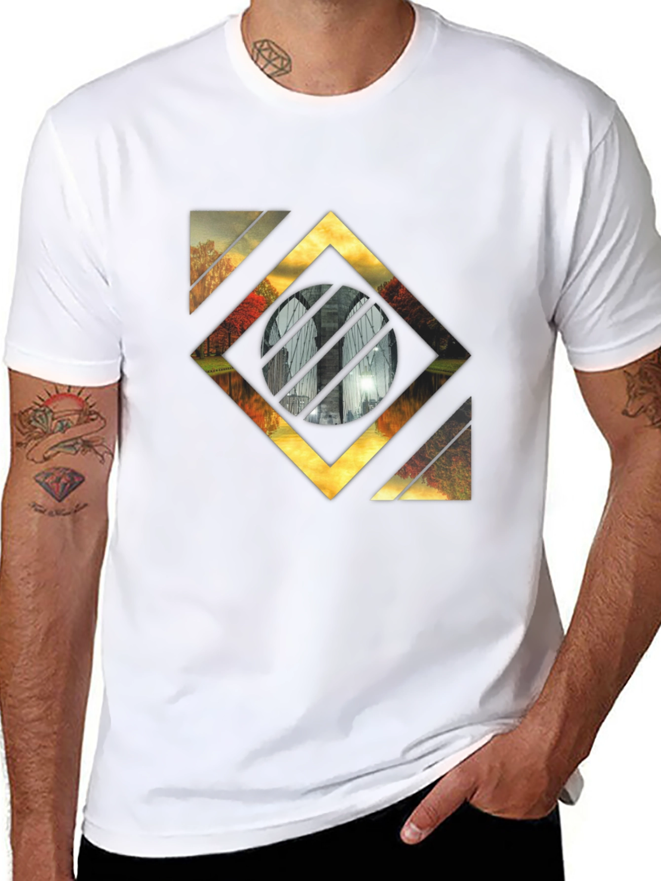 Abstract Landscape Graphic Tee - Stylish Mens Black T-Shirt