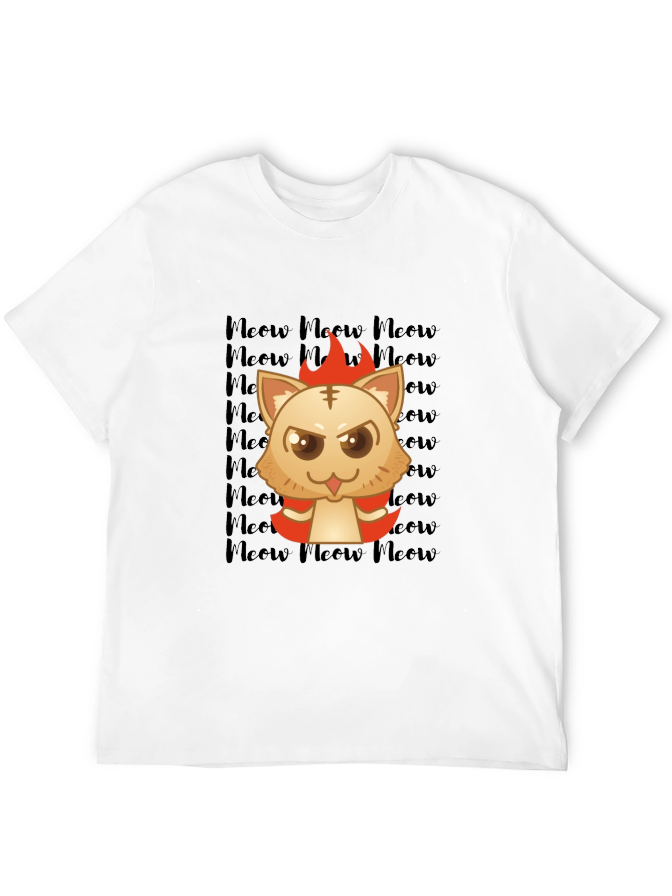 Fiery Meow Cat T-Shirt -  Cartoon Style