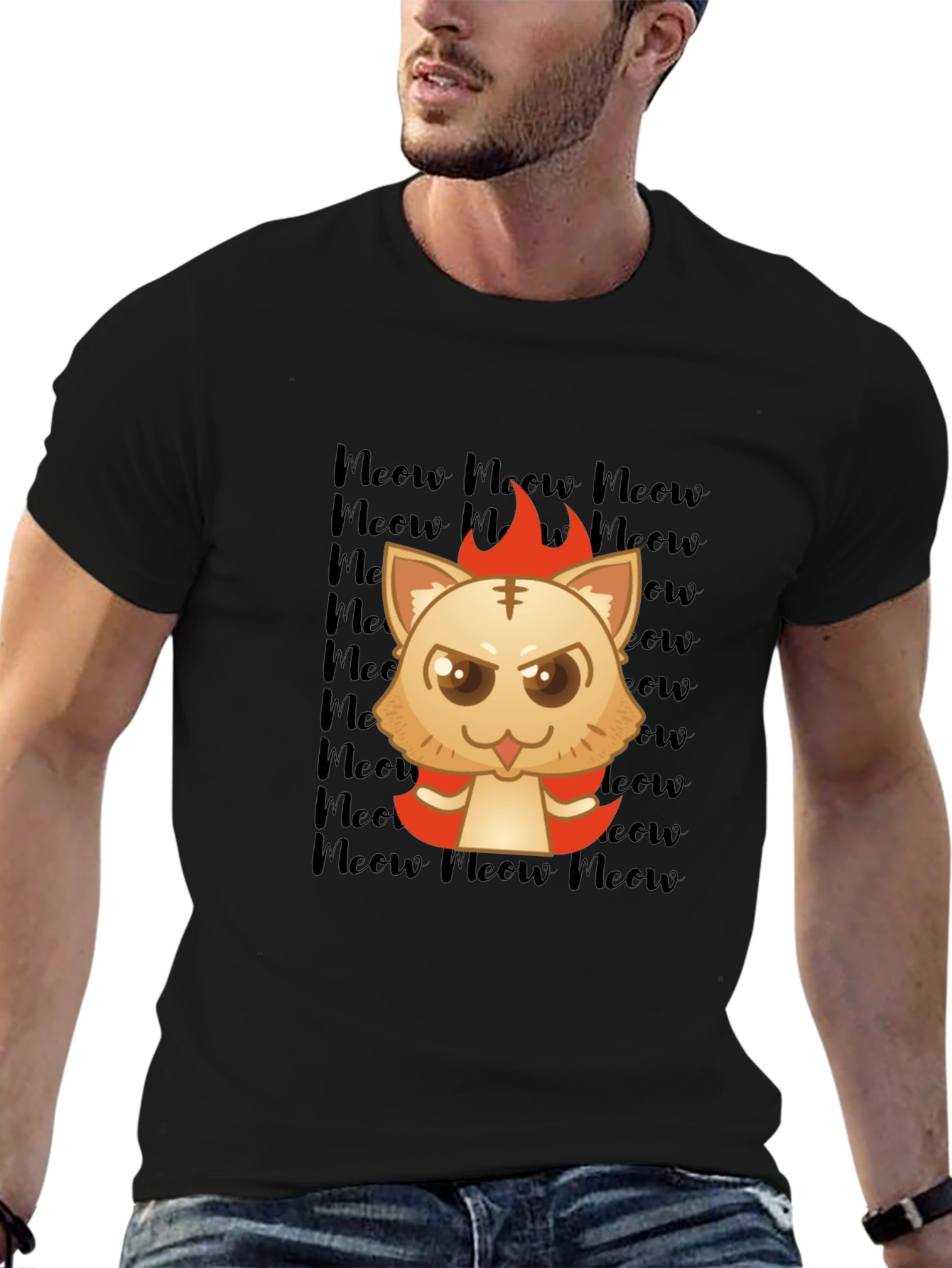 Fiery Meow Cat T-Shirt -  Cartoon Style