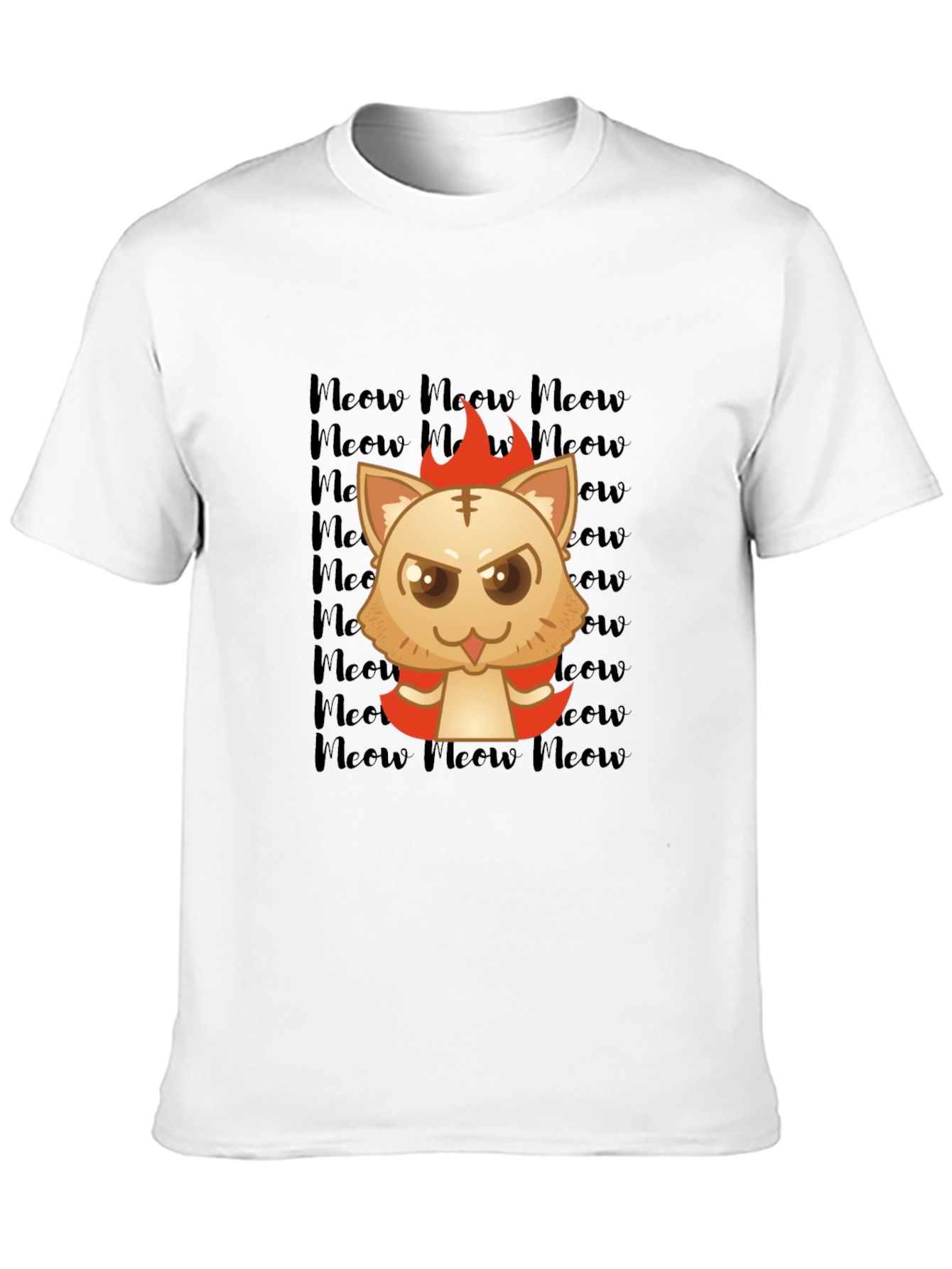 Fiery Meow Cat T-Shirt -  Cartoon Style