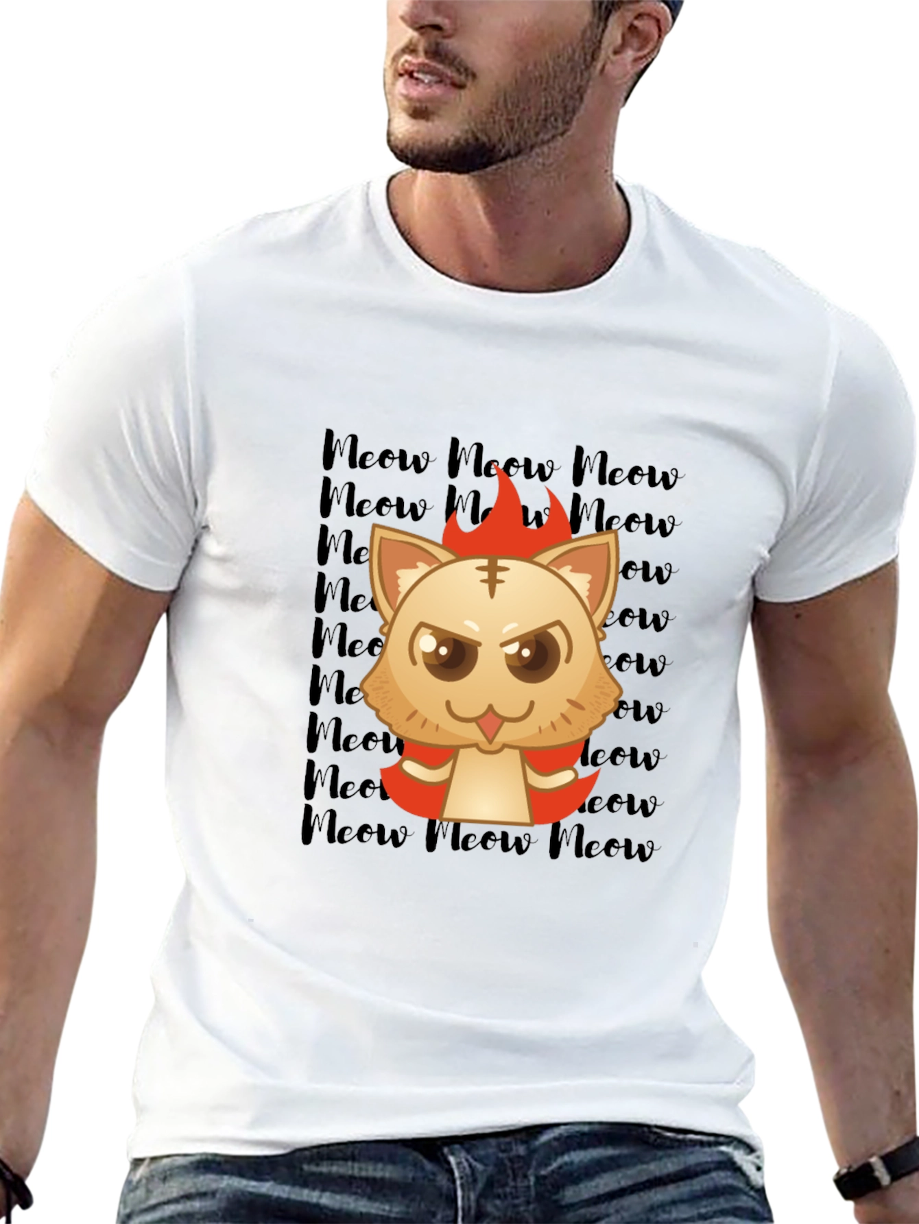 Fiery Meow Cat T-Shirt -  Cartoon Style