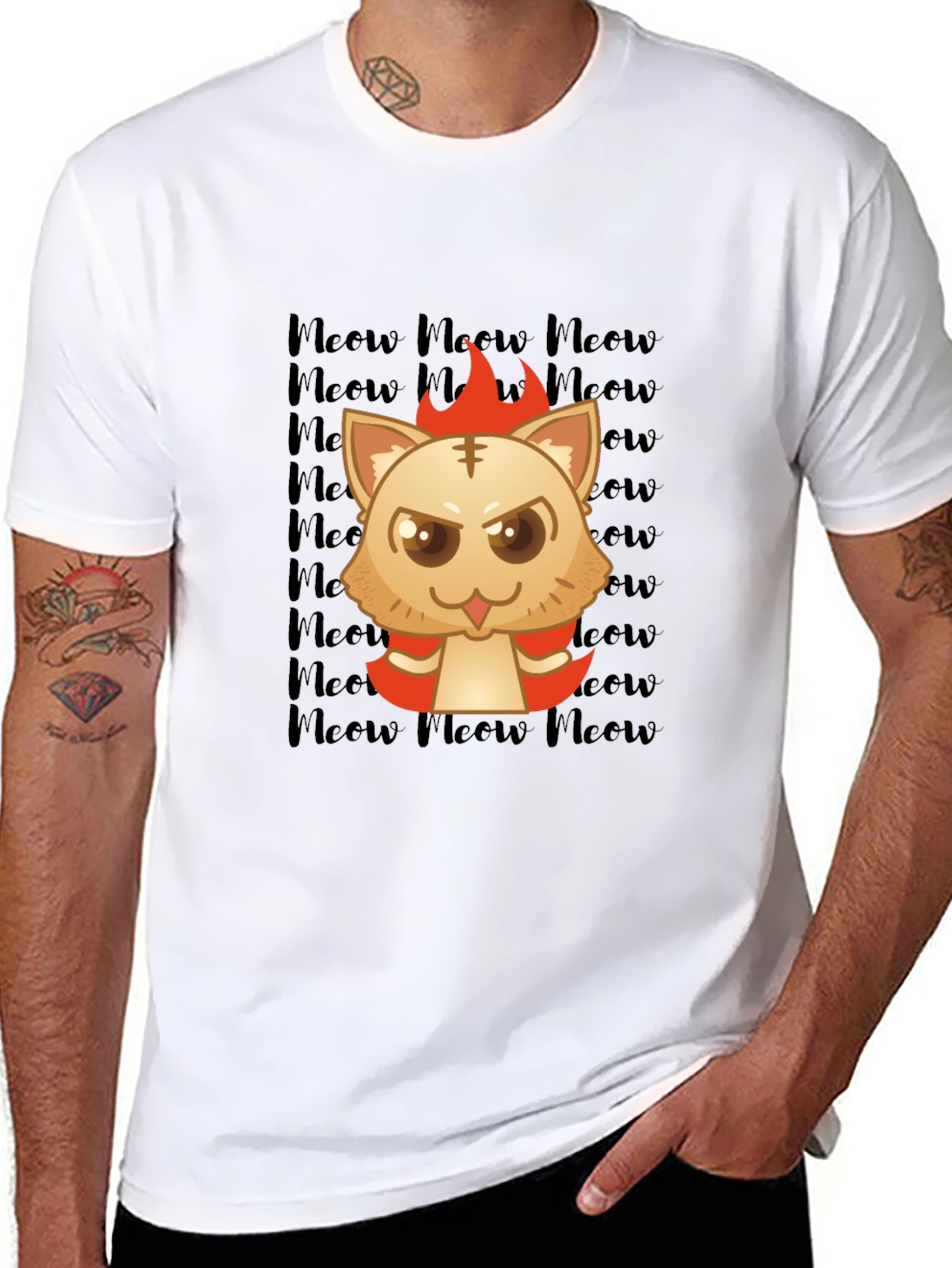 Fiery Meow Cat T-Shirt -  Cartoon Style