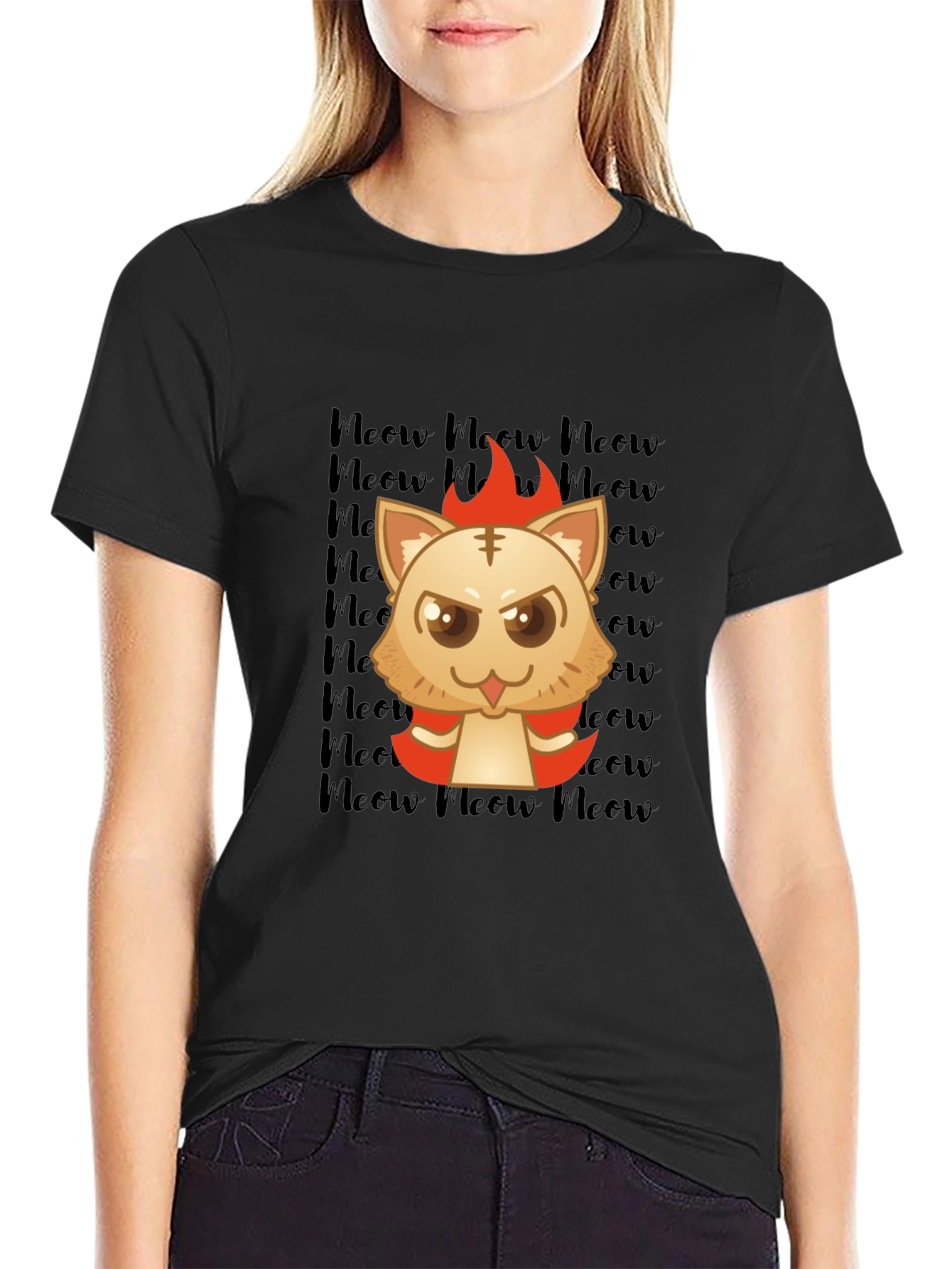 Fiery Meow Cat T-Shirt -  Cartoon Style