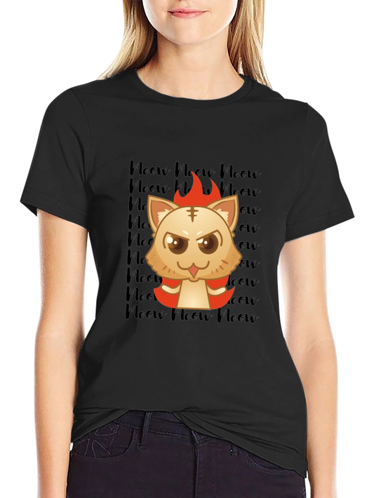 Fiery Meow Cat T-Shirt -  Cartoon Style