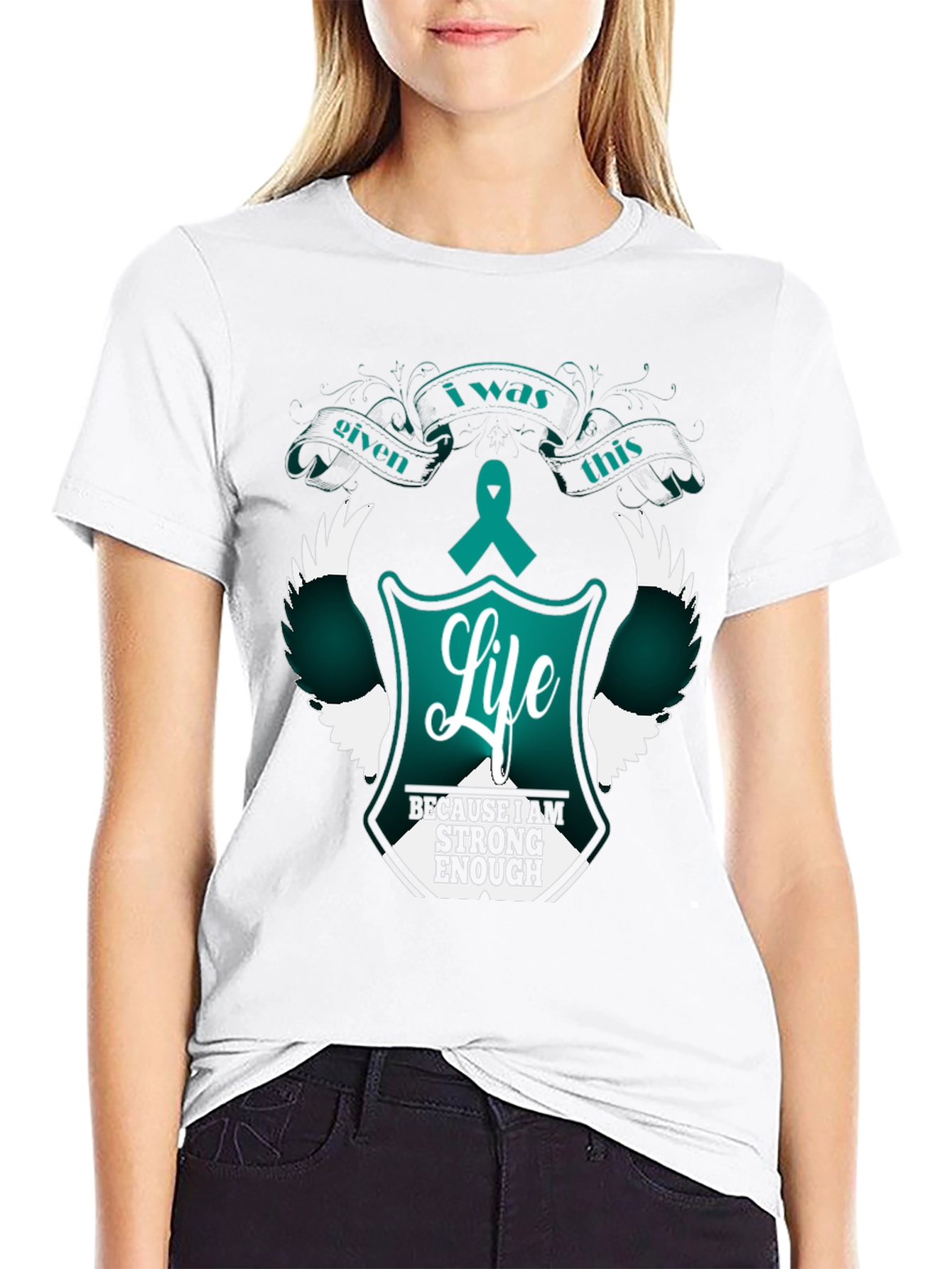 Strong Enough Life T-Shirt Teal Ribbon