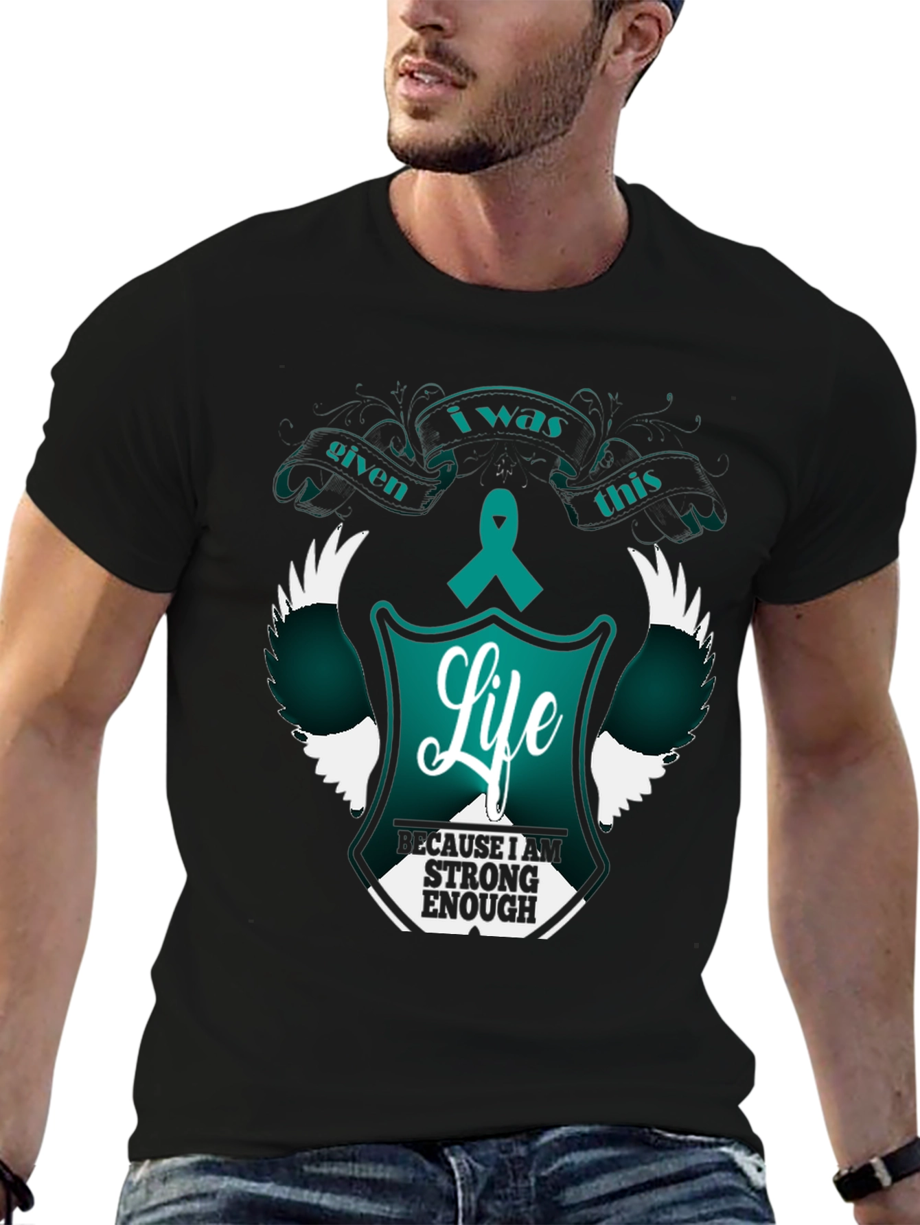 Strong Enough Life T-Shirt Teal Ribbon