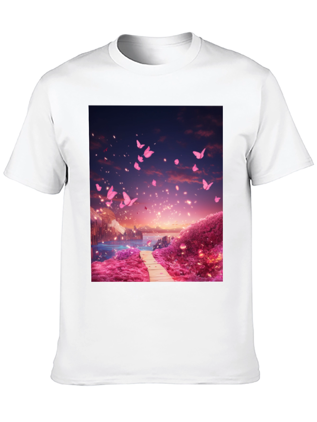Pink Butterfly Scenery Graphic Tee