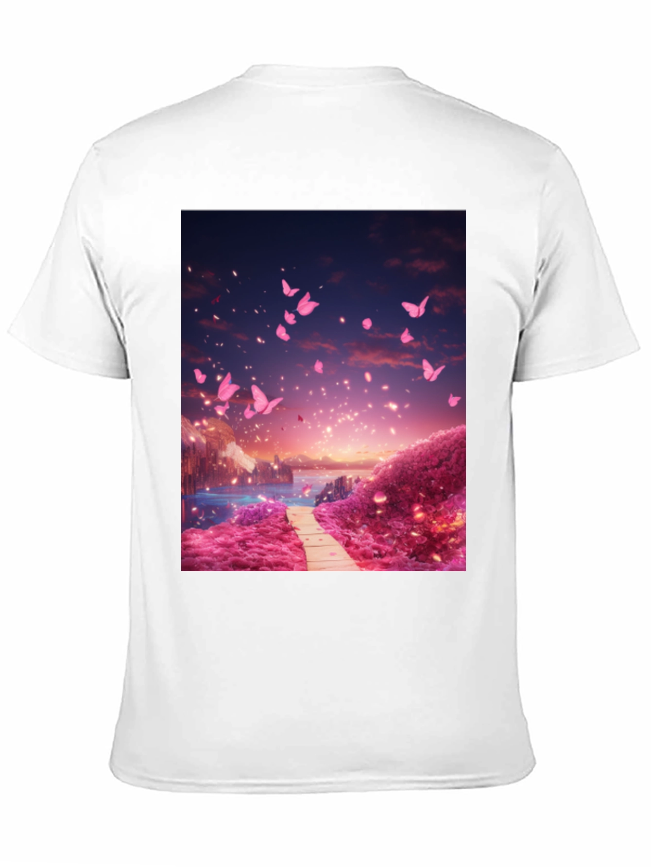 Pink Butterfly Scenery Graphic Tee