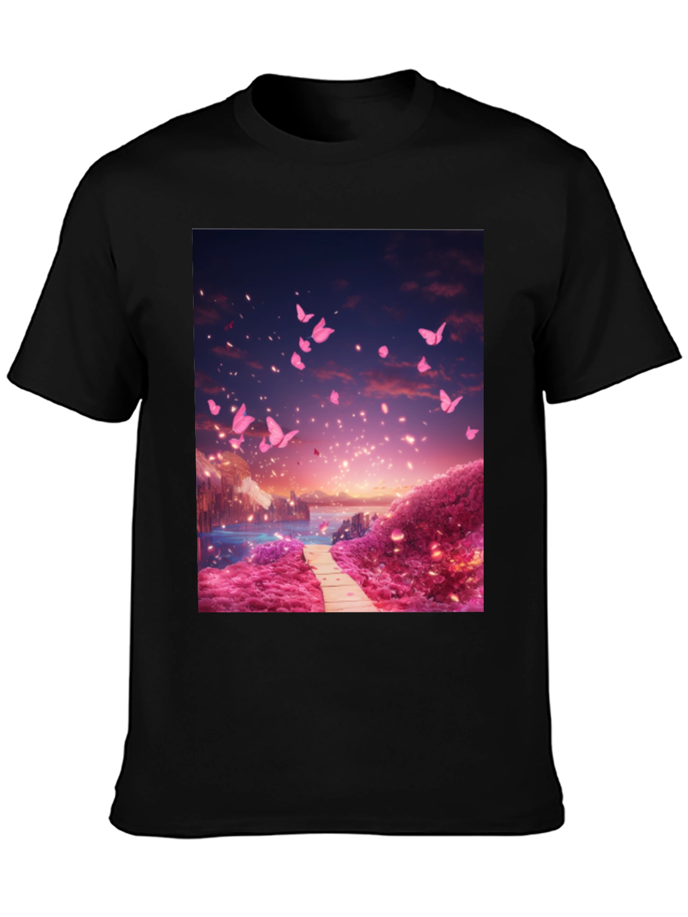 Pink Butterfly Scenery Graphic Tee